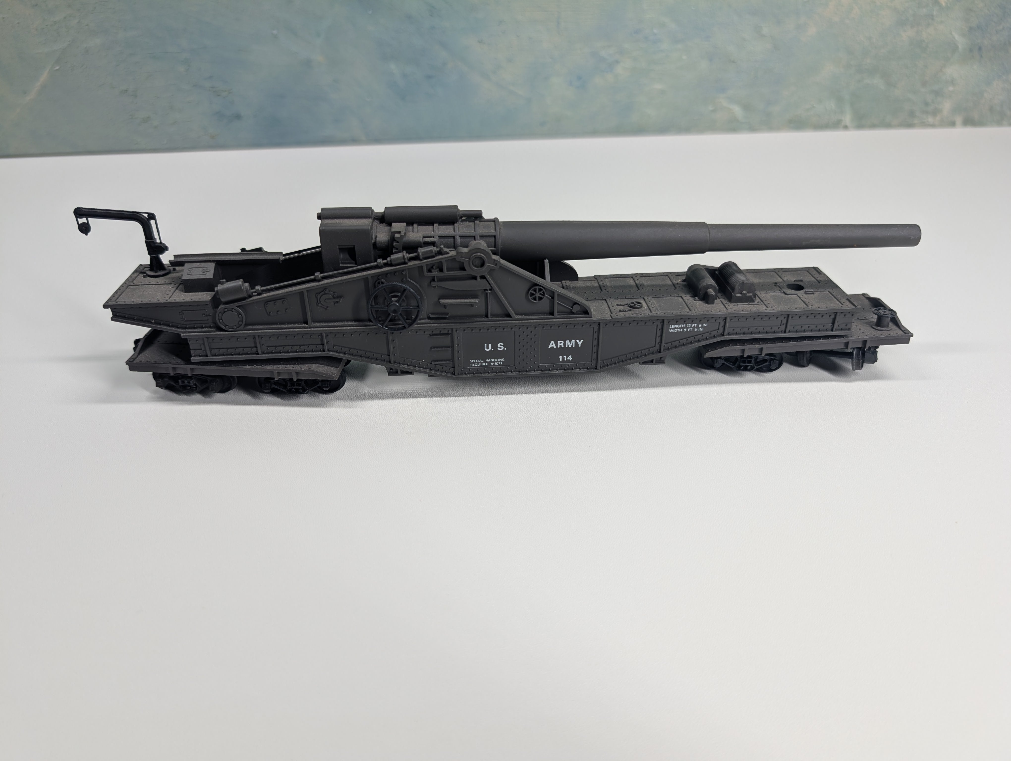 USED AHM HO Scale Large Cannon Railway Gun Car United States Army #114