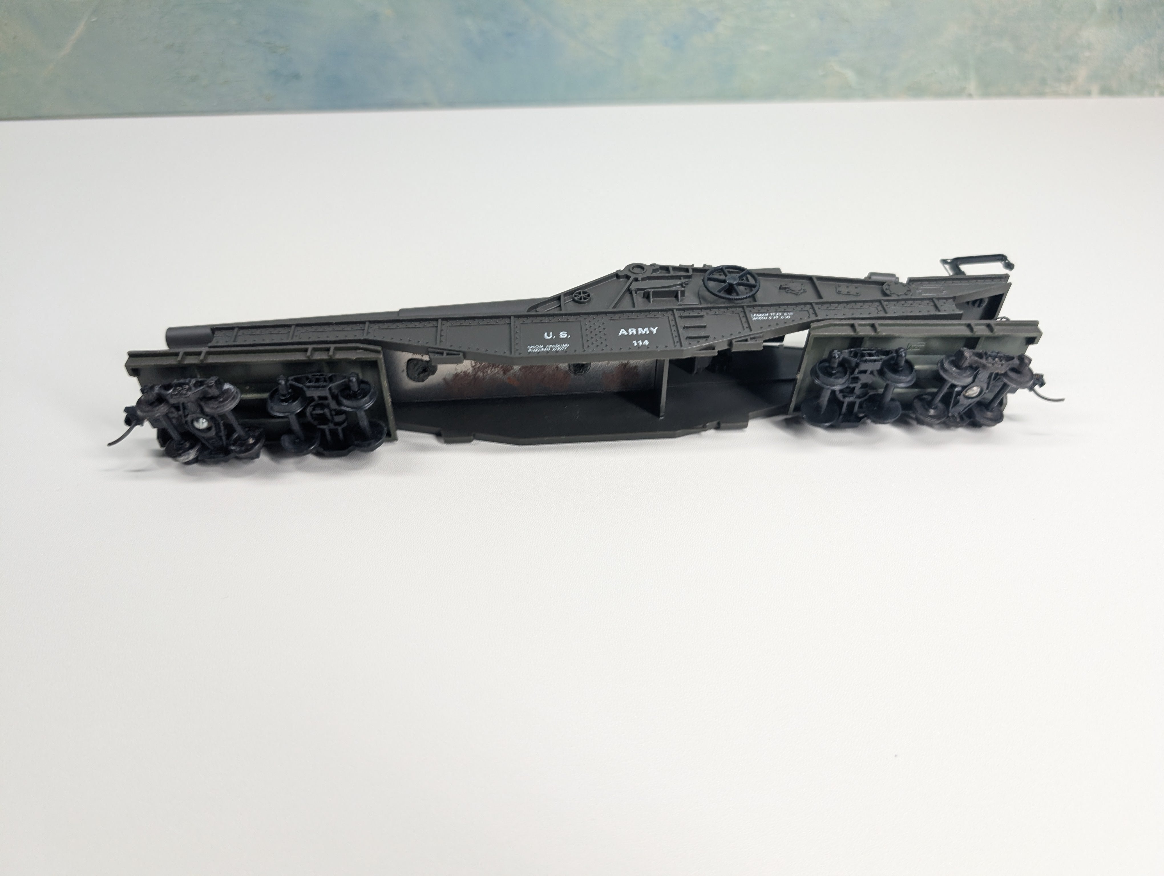 USED AHM HO Scale Large Cannon Railway Gun Car United States Army #114