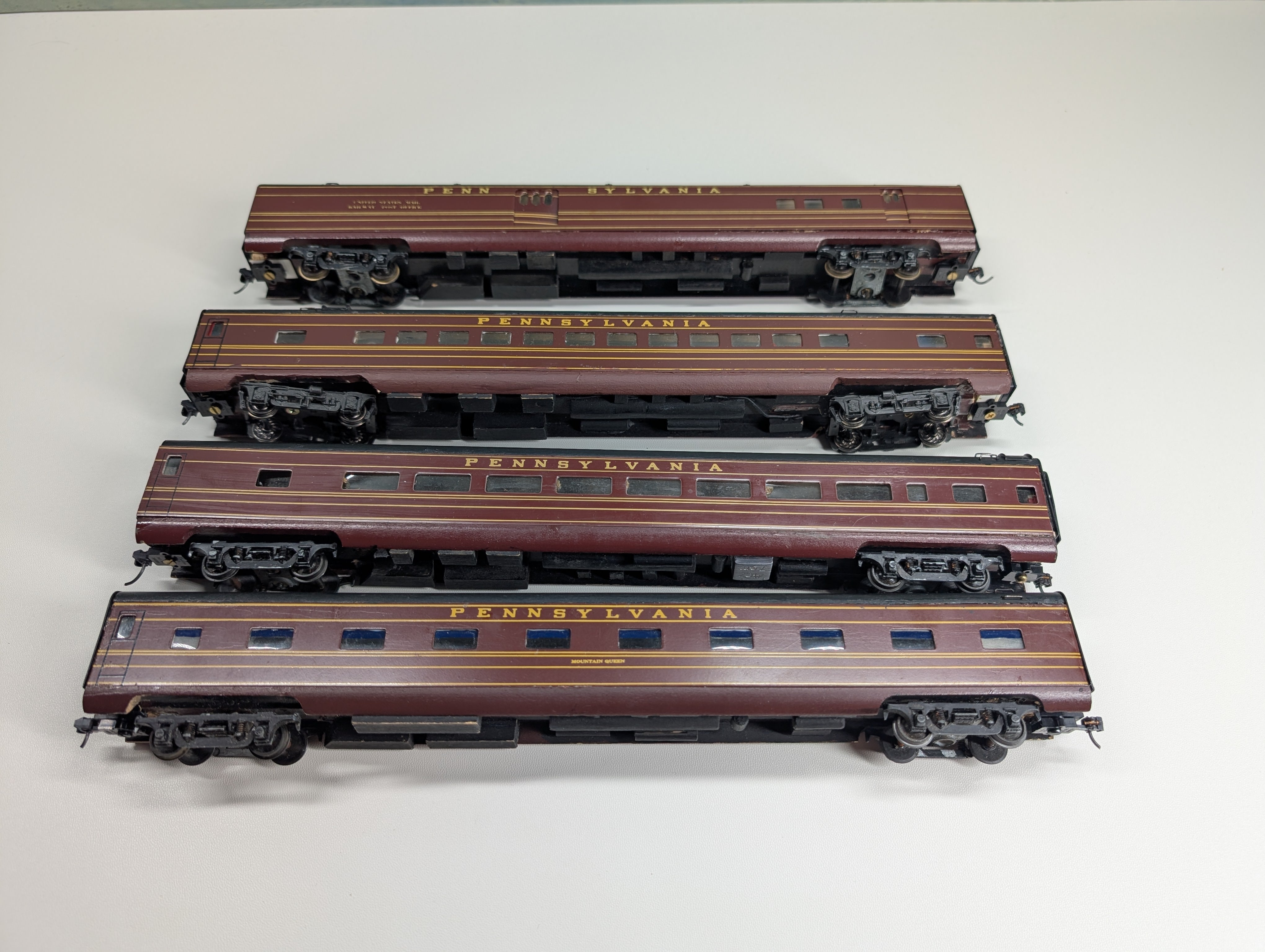 USED American Beauty HO Scale Lot of Wooden Kit Built Passenger Cars Pennsylvania (4 pcs)