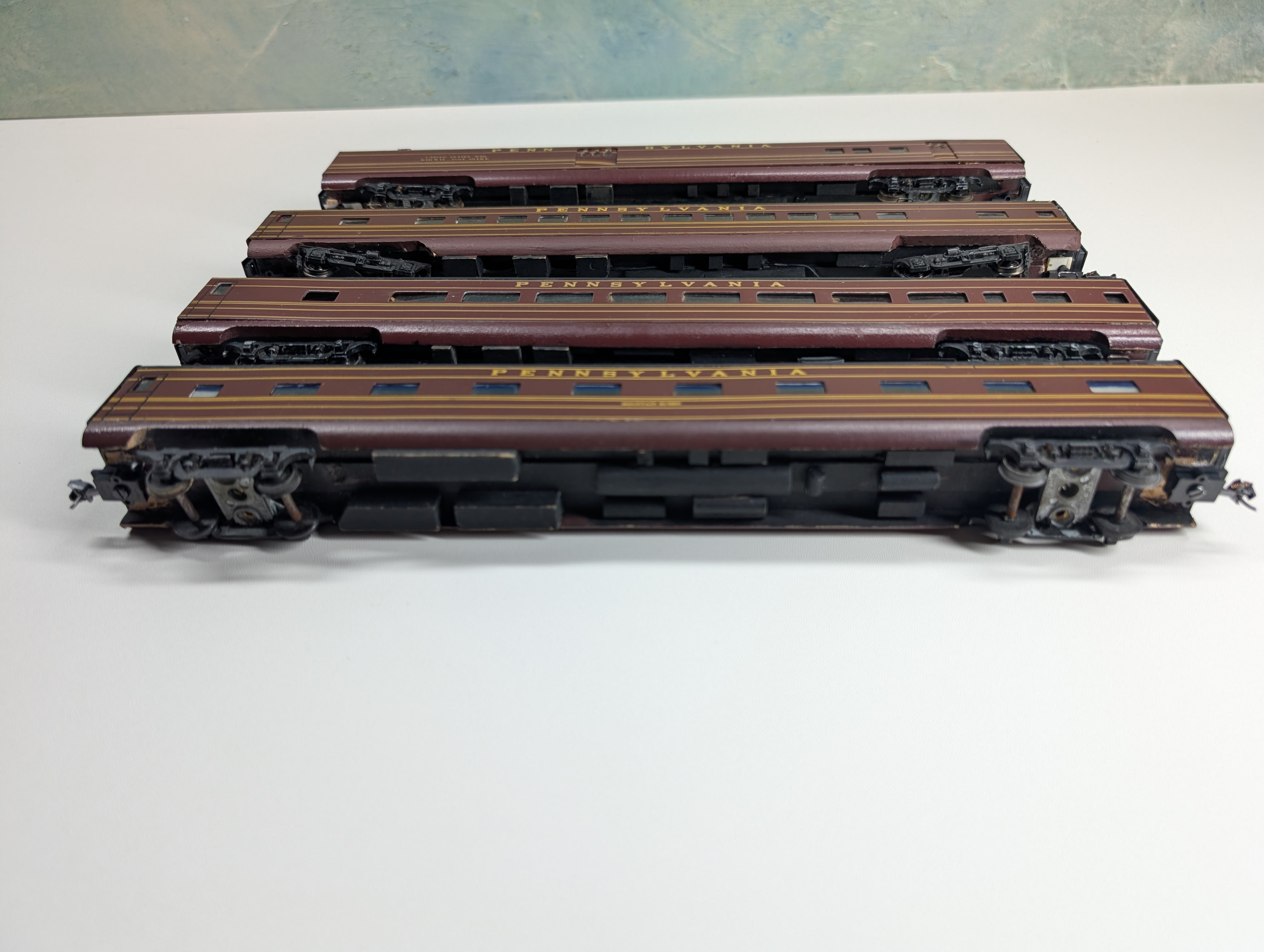 USED American Beauty HO Scale Lot of Wooden Kit Built Passenger Cars Pennsylvania (4 pcs)