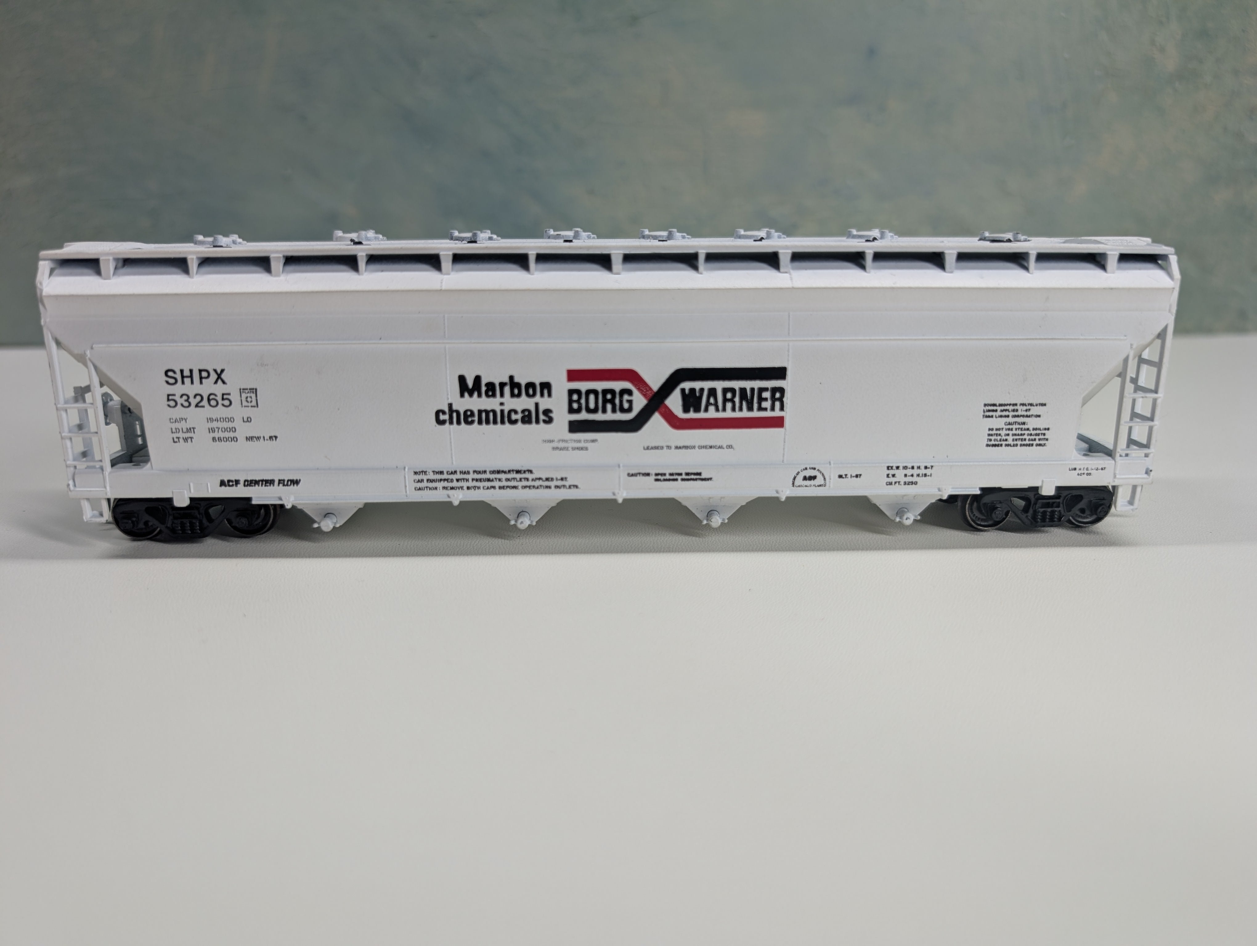 USED Athearn HO Scale ACF Covered Hopper Borg-Warner Chemicals SHPX #53265