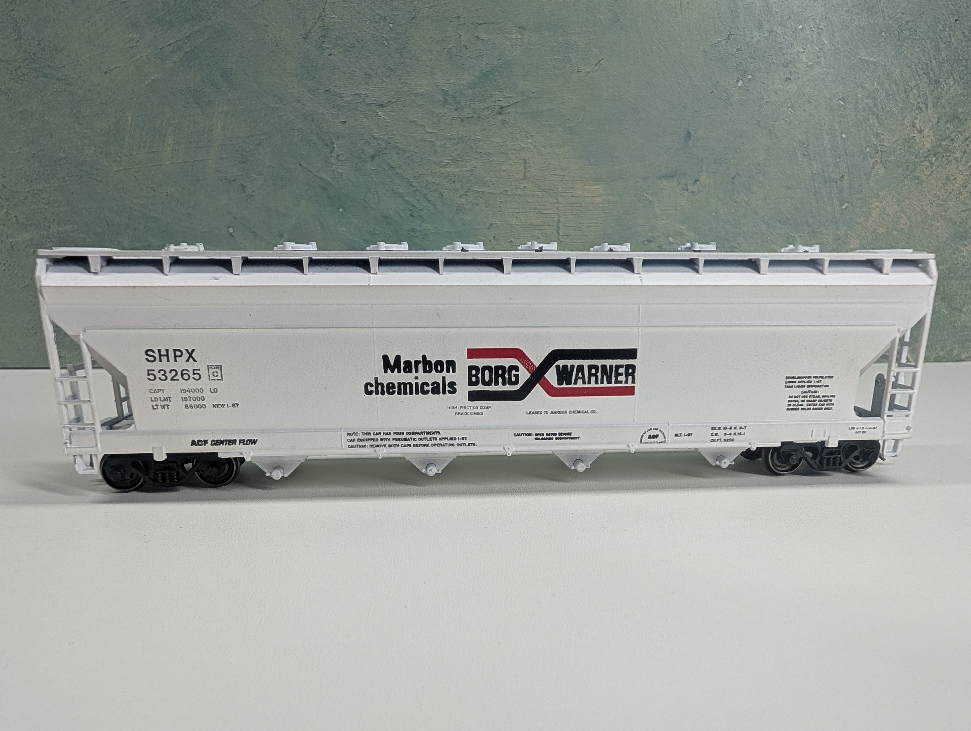 USED Athearn HO Scale ACF Covered Hopper Borg-Warner Chemicals SHPX #53265