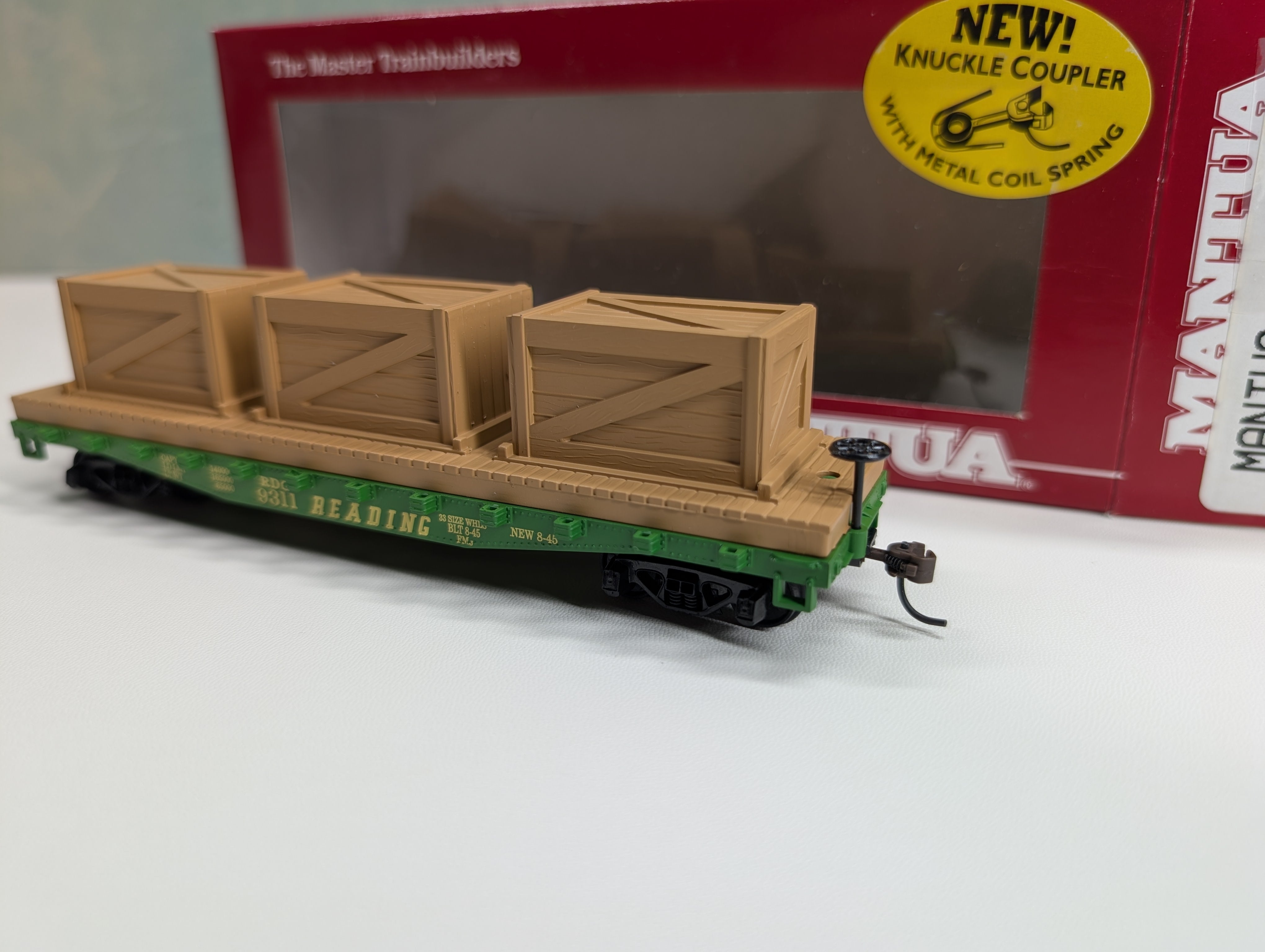 USED Mantua 727-021 HO Scale Flat Car w/ Crates Reading RDG #9311