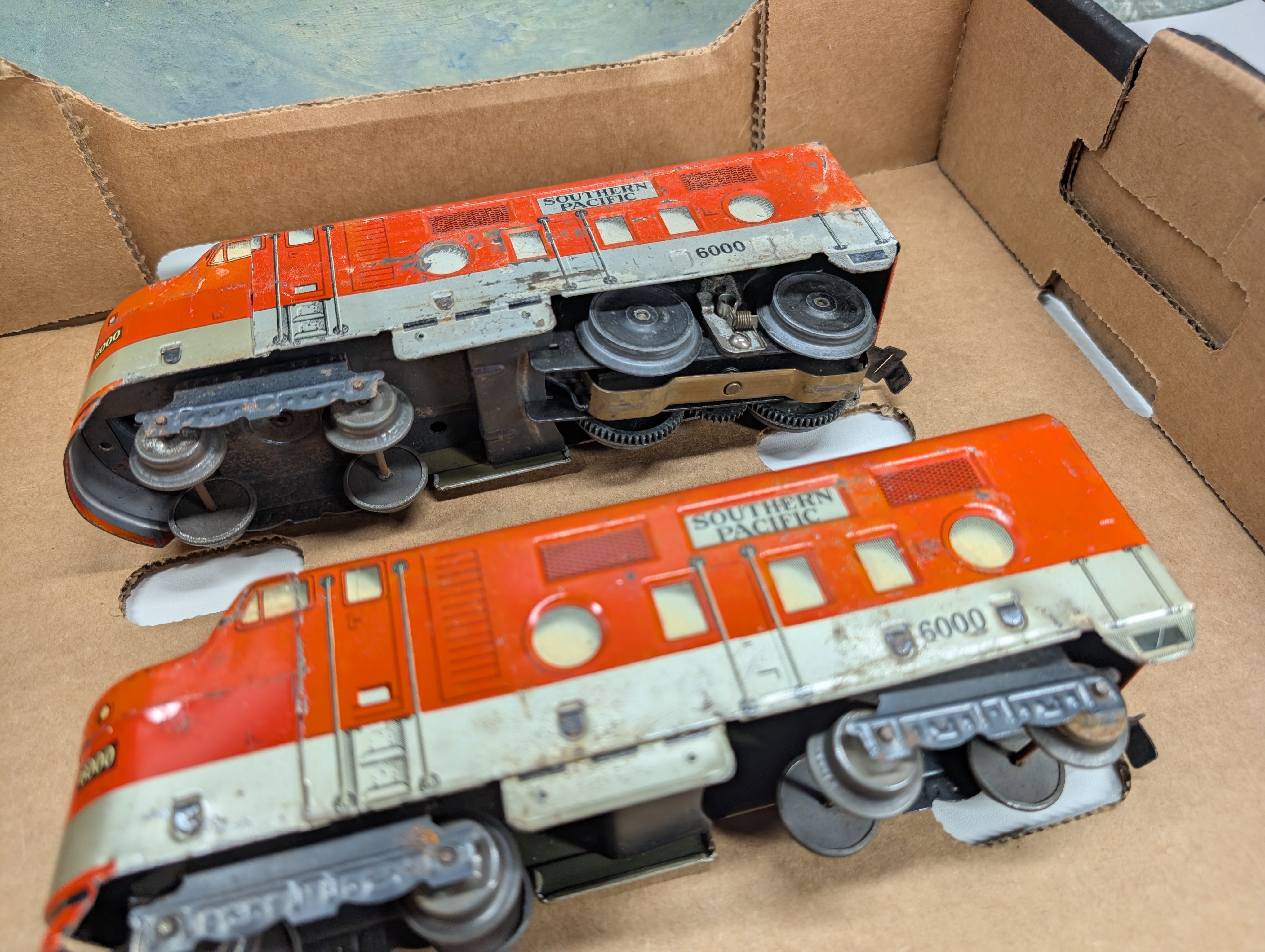 USED Marx O Powered & Unpowered Diesel Locomotives, Caboose & Gondola Southern Pacific 6000, 1235, Wabash 80982 Vintage