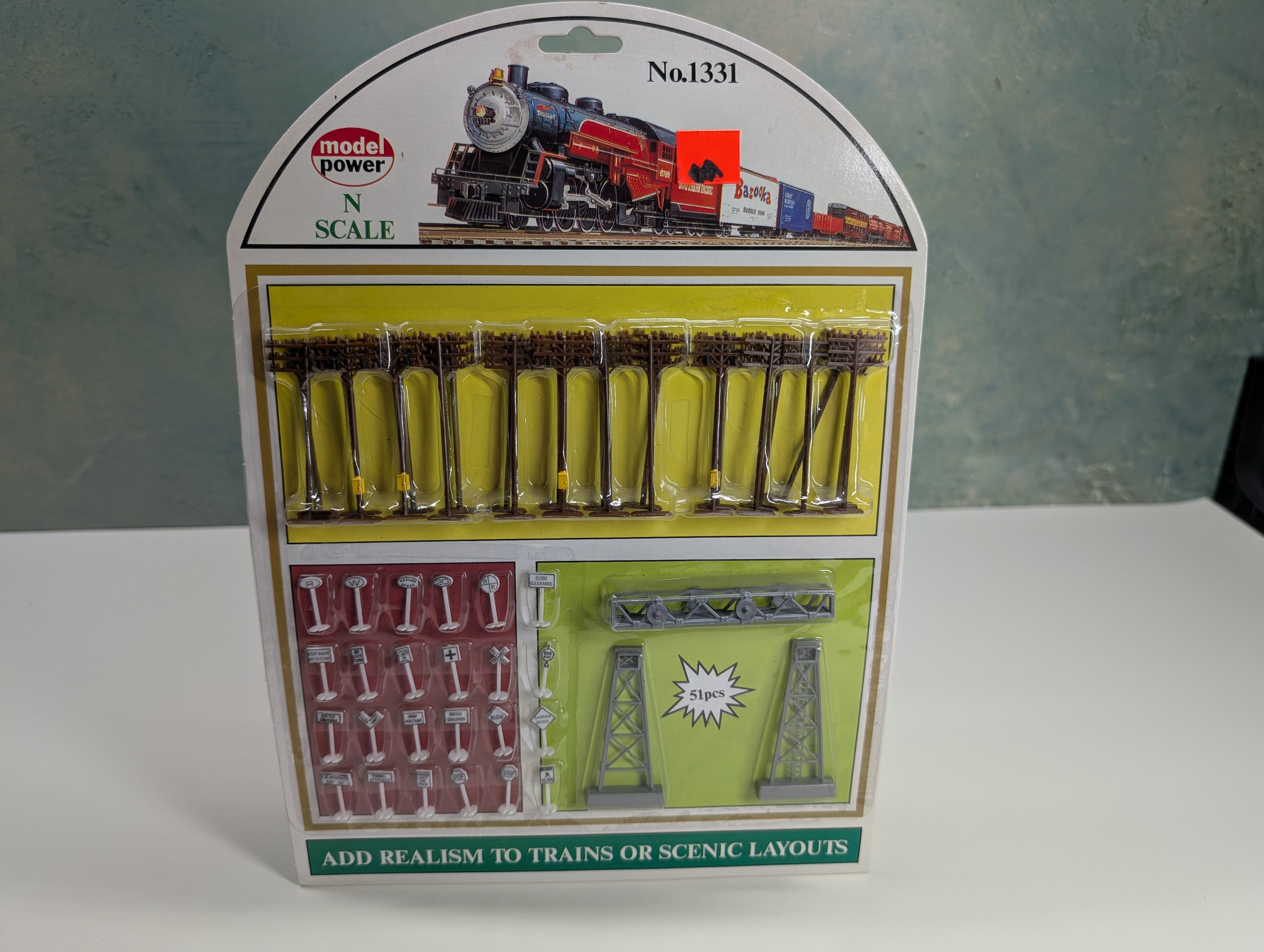 Model Power 1331 N Scale Telephone Poles, Street Signs and Signal Bridge (51 pcs)