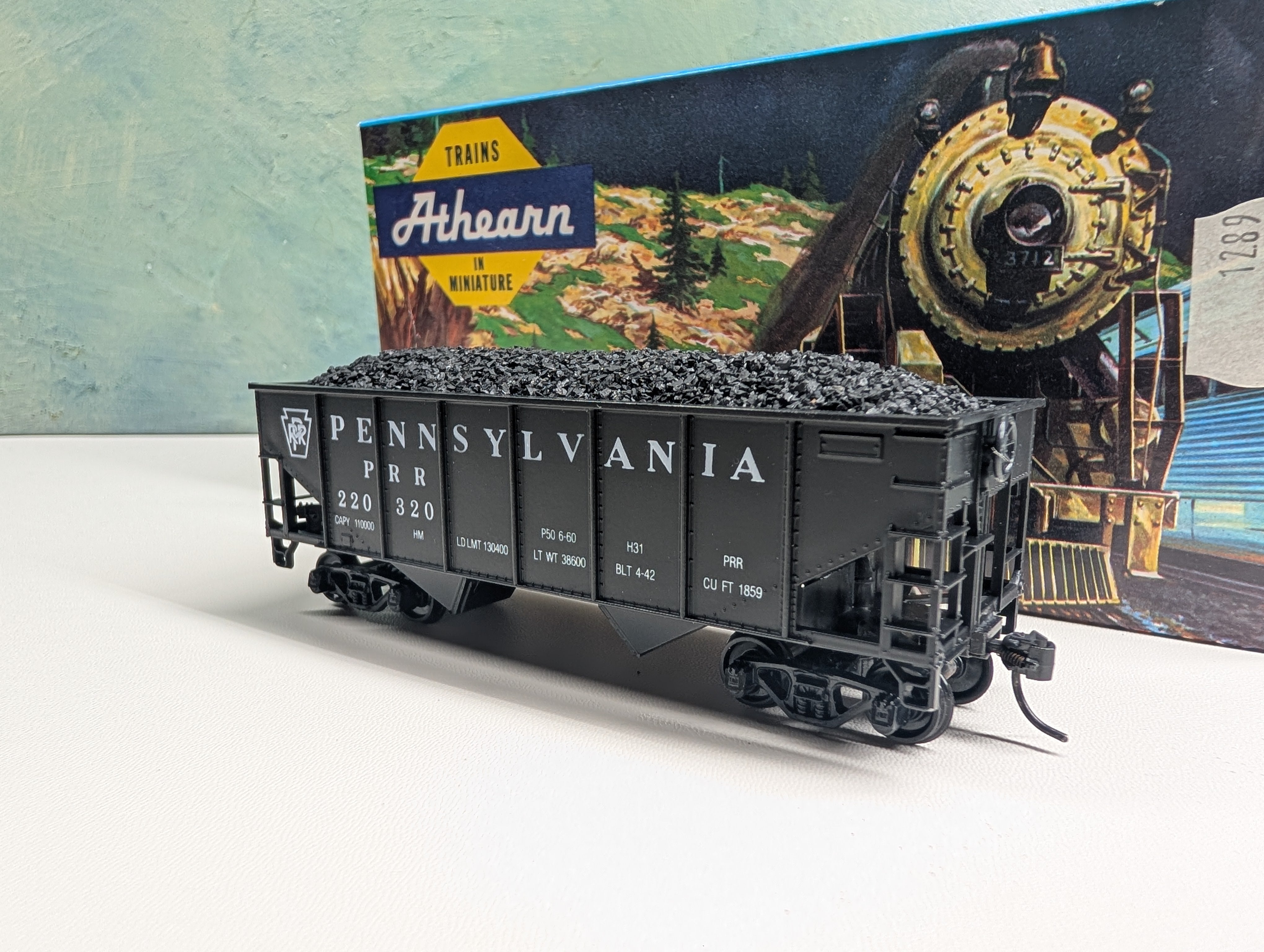 USED Athearn HO Scale 2 Bay Open Hopper w/ Coal Load Pennsylvania PRR #220320 3rd Rail Graphics Custom