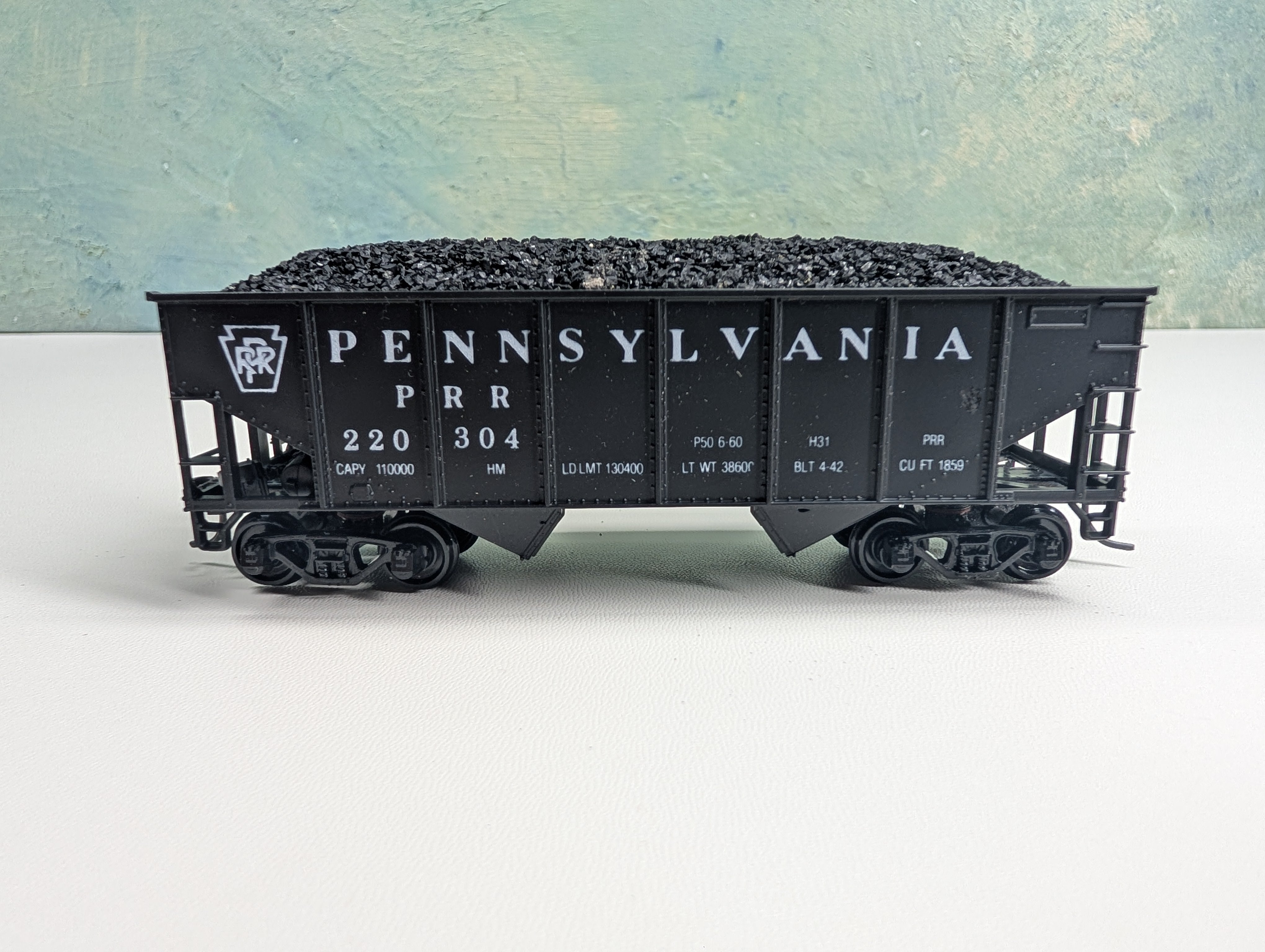 USED Athearn HO Scale 2 Bay Open Hopper w/ Coal Load Pennsylvania PRR #220304 3rd Rail Graphics Custom
