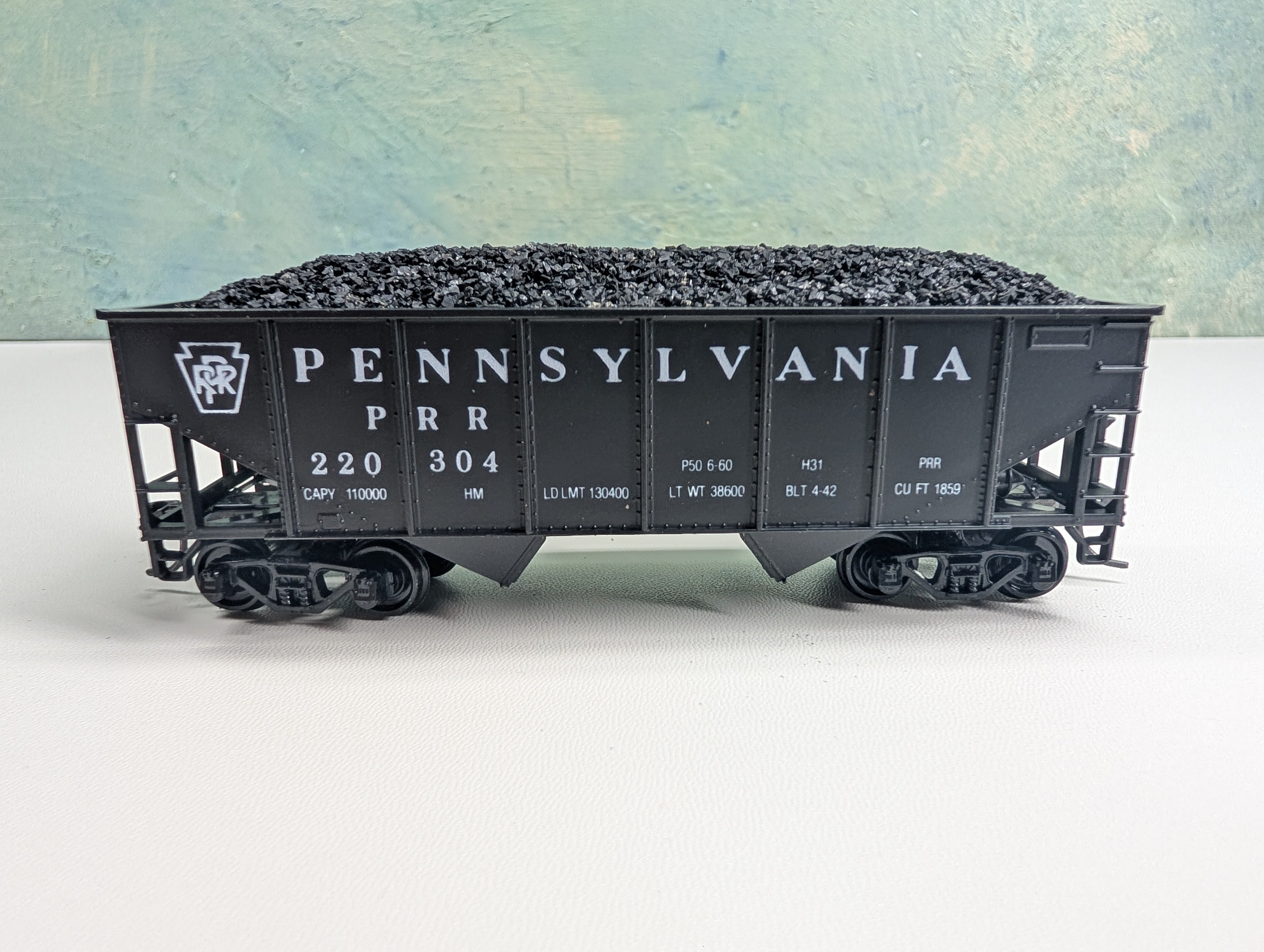 USED Athearn HO Scale 2 Bay Open Hopper w/ Coal Load Pennsylvania PRR #220304 3rd Rail Graphics Custom
