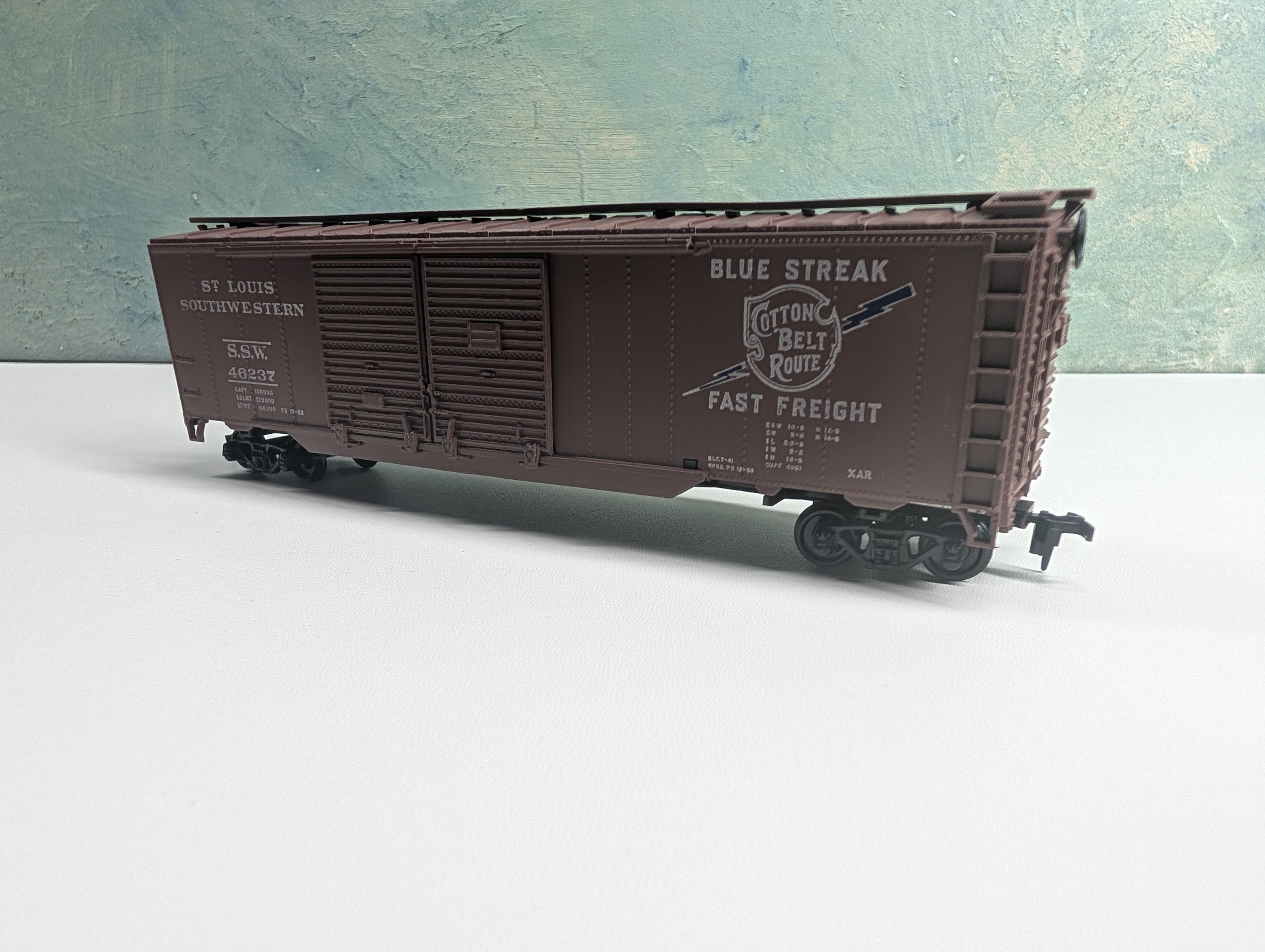 USED Athearn HO Scale 50' Box Car St Louis Southwestern SSW #46237 Blue Streak Cotton Belt Route