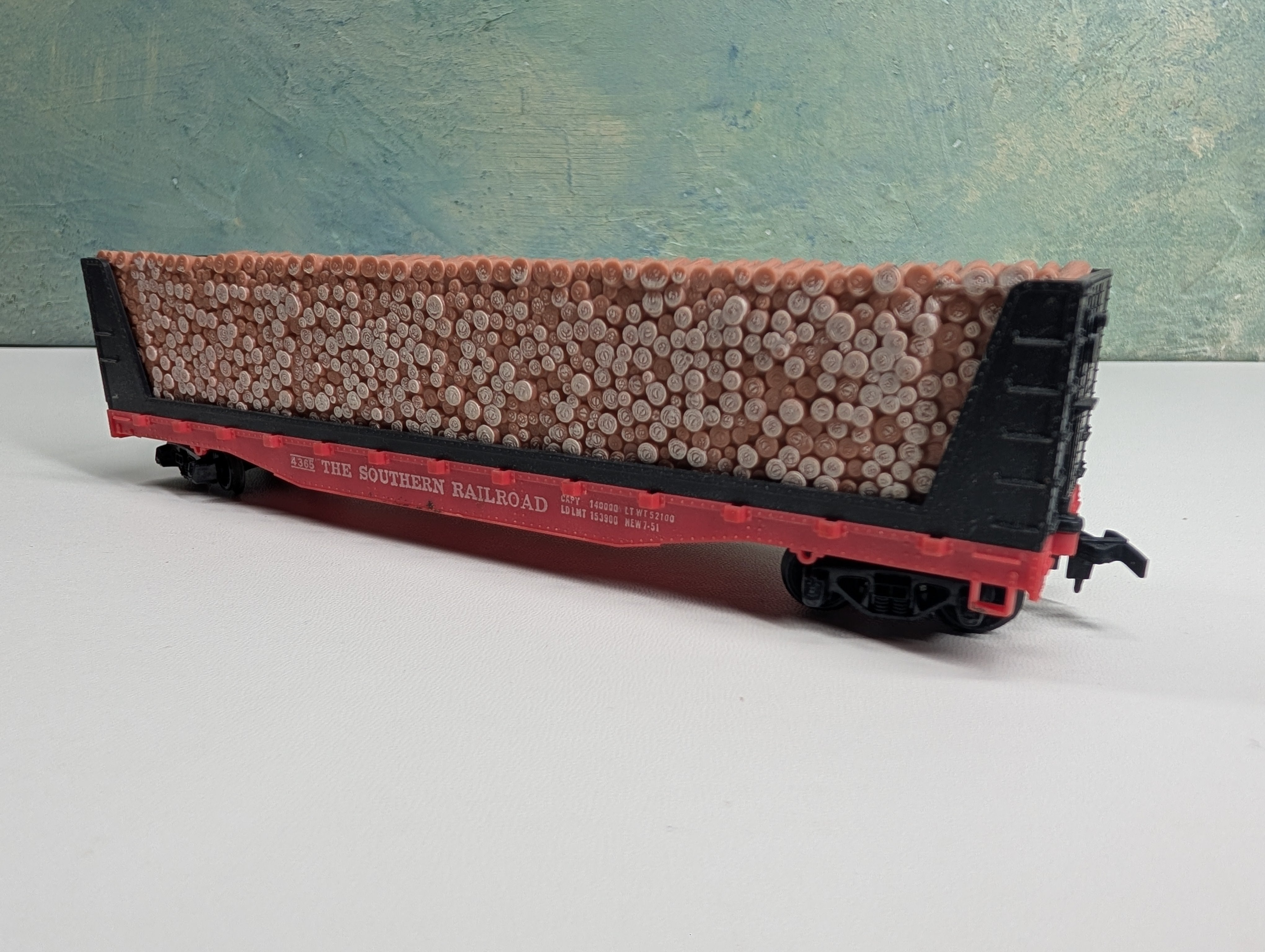 USED Tyco HO Scale Pulpwood Flat Car w/ Load Southern #4365