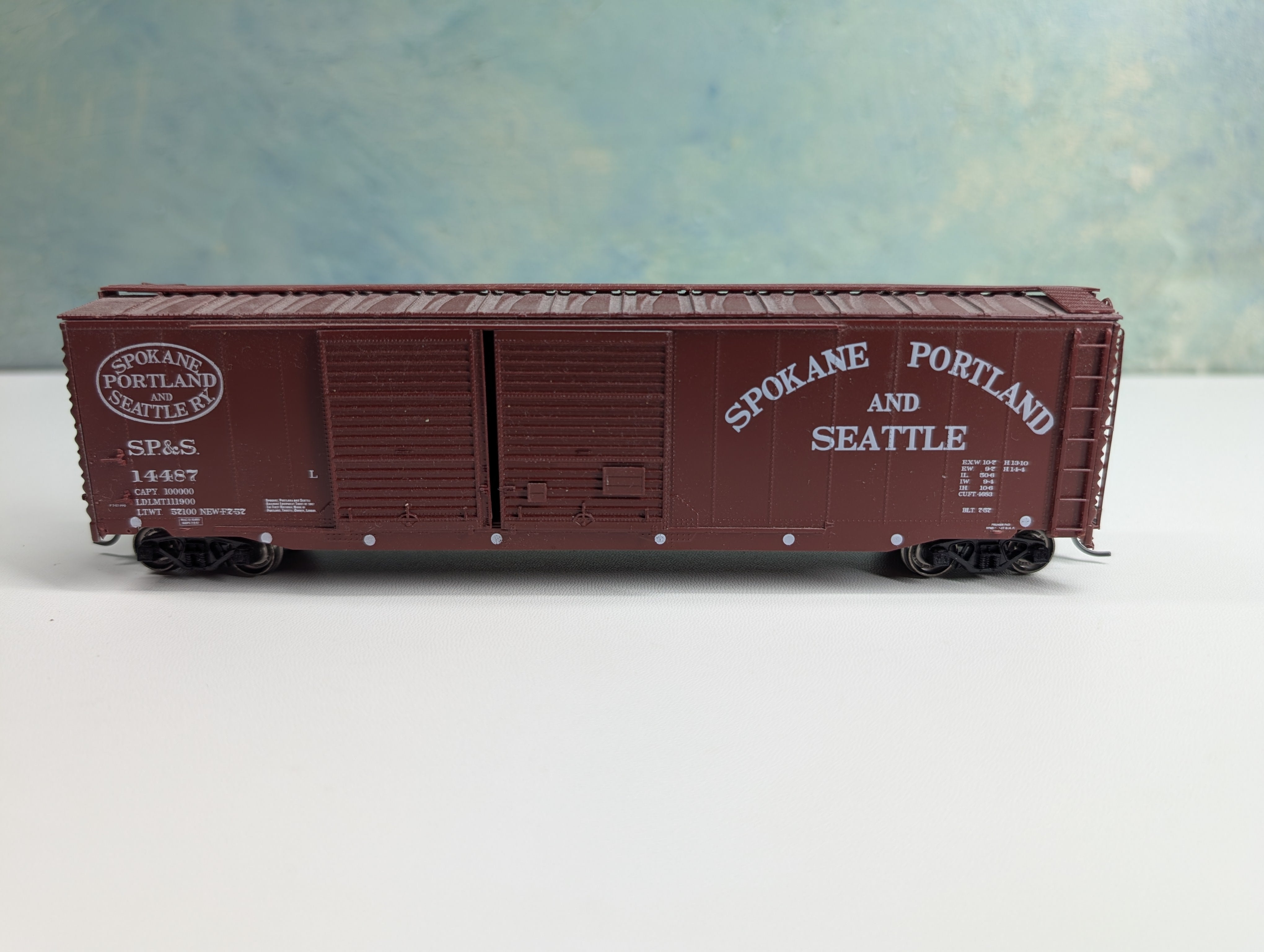 USED HO Scale 50' DD Box Car Spokane, Portland and Seattle SP&S #14487 Metal Wheels