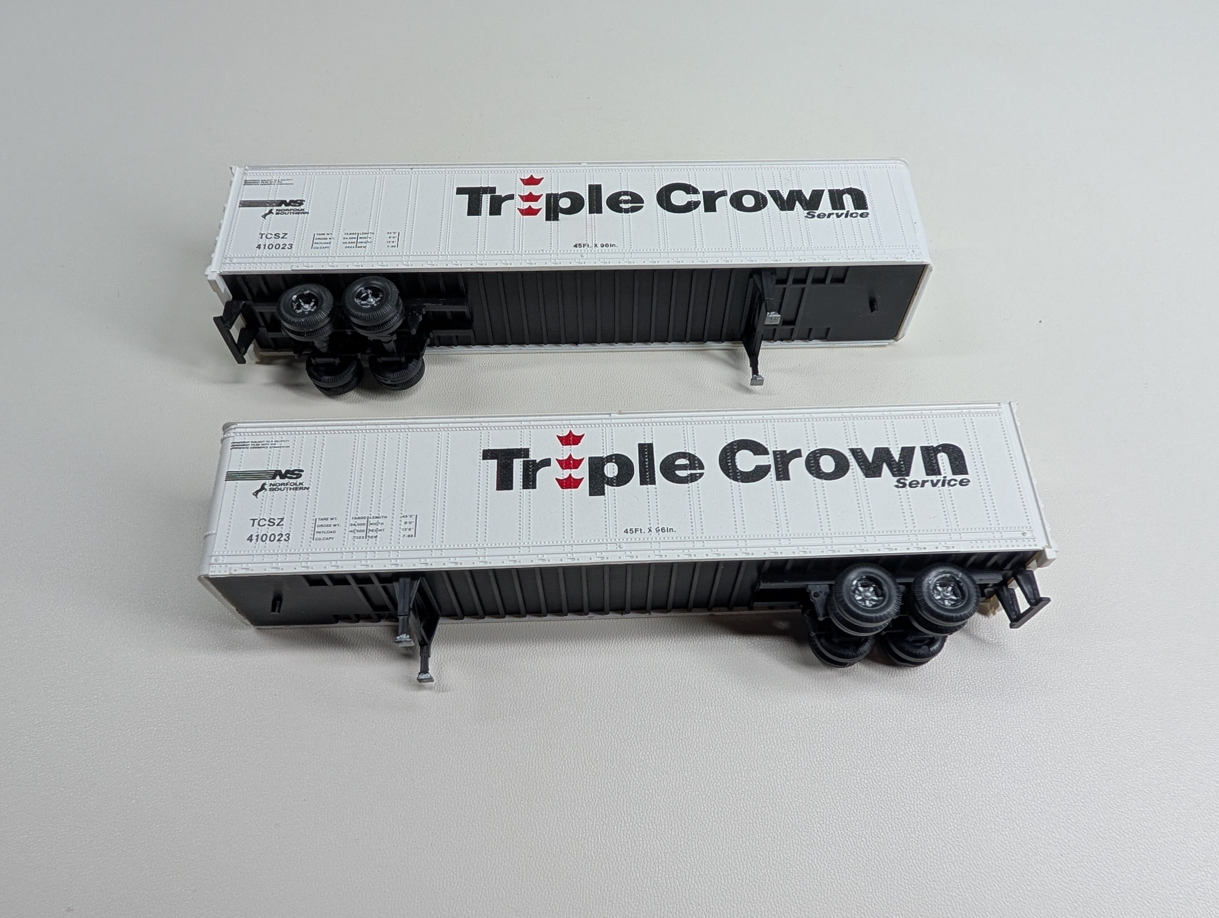 USED Athearn HO Scale Pair of 45' Trailers Norfolk Southern TCSZ #410023 Triple Crown