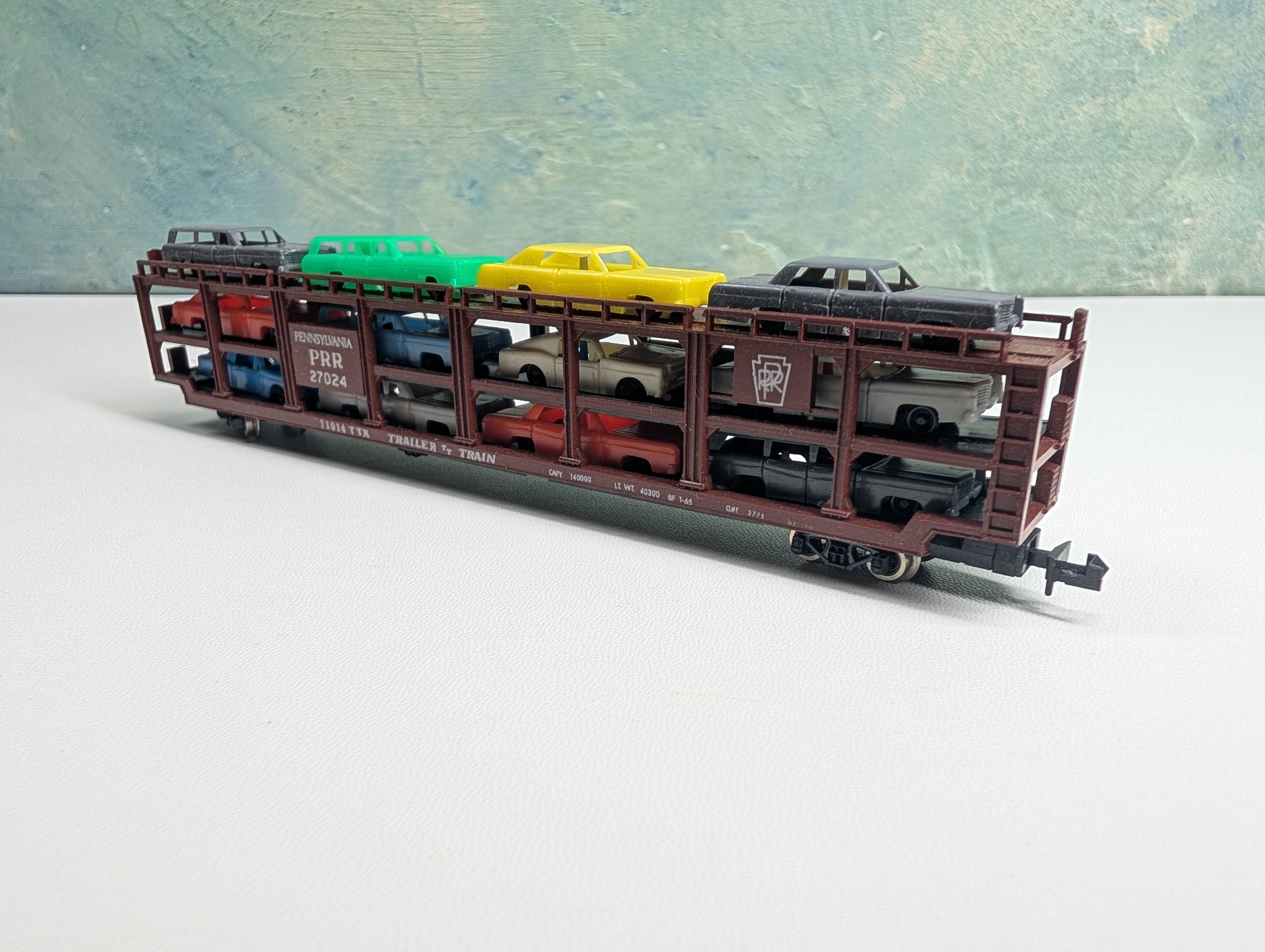 USED AHM N Scale Auto Transport w/ Vehicles Pennsylvania PRR #27024