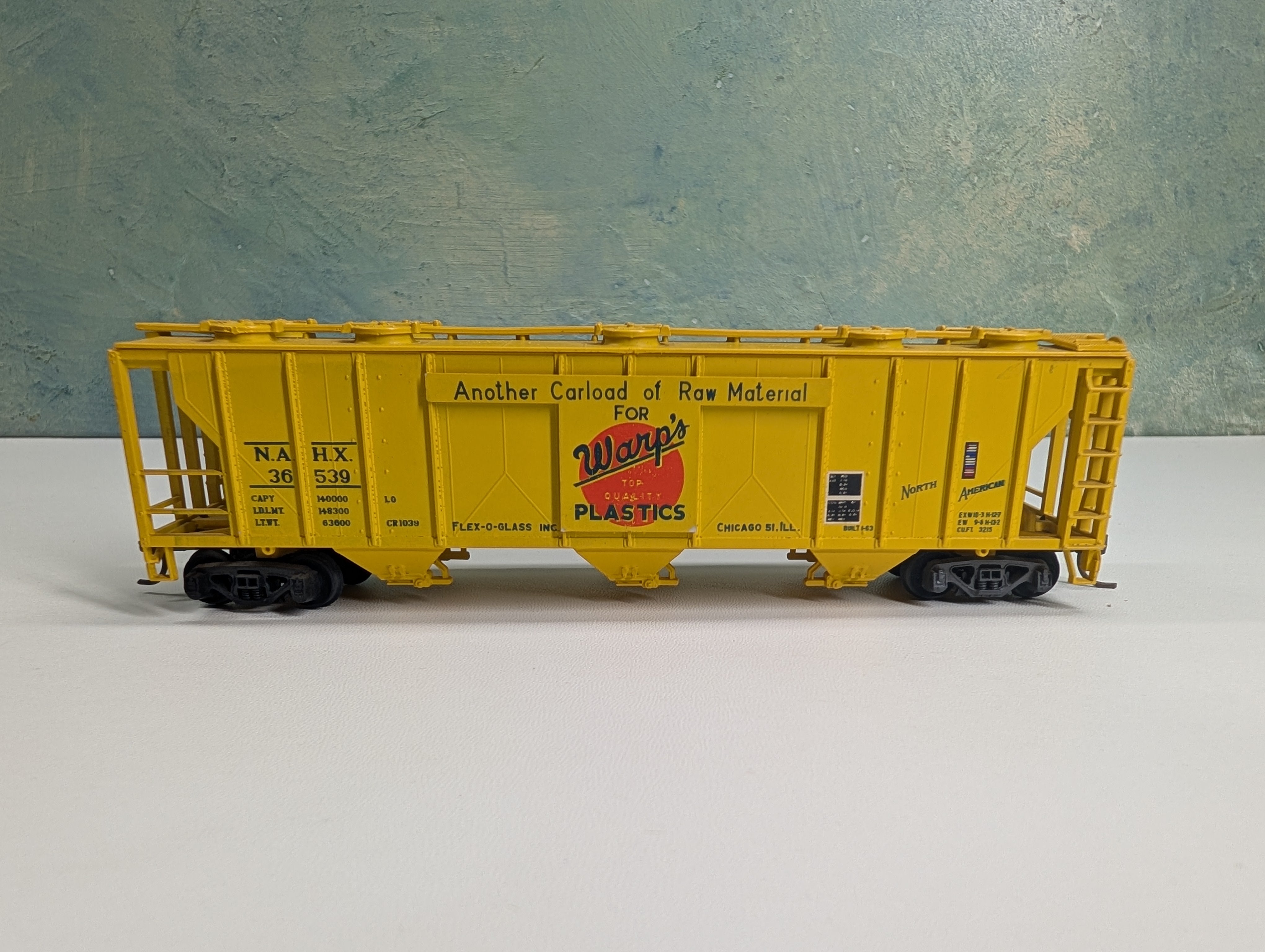 USED HO Scale 3 Bay Covered Hopper Warp's Plastics NAHX #36539