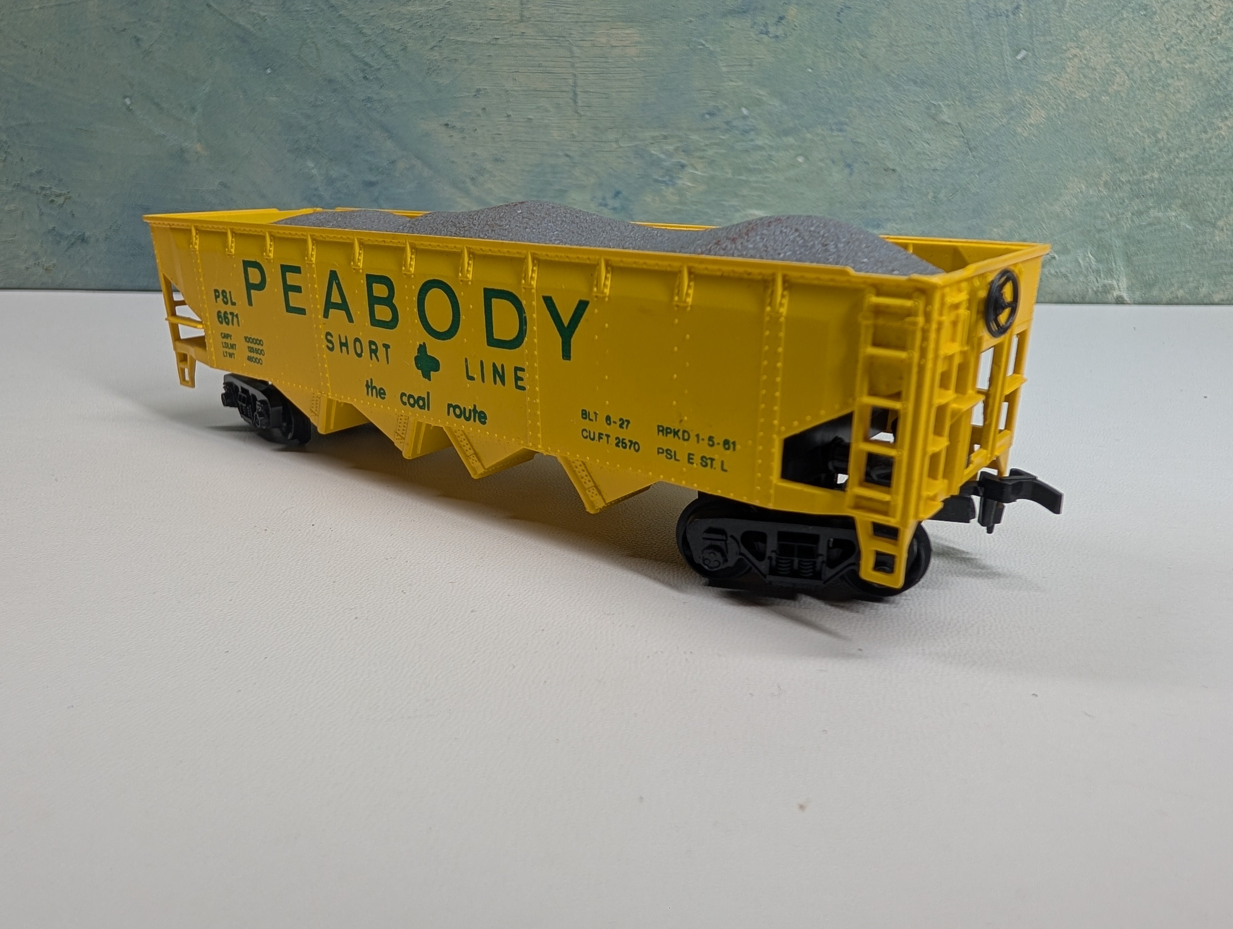 USED Model Power HO Scale Quad Hopper Peabody PSL #6671 w/ Rock Load