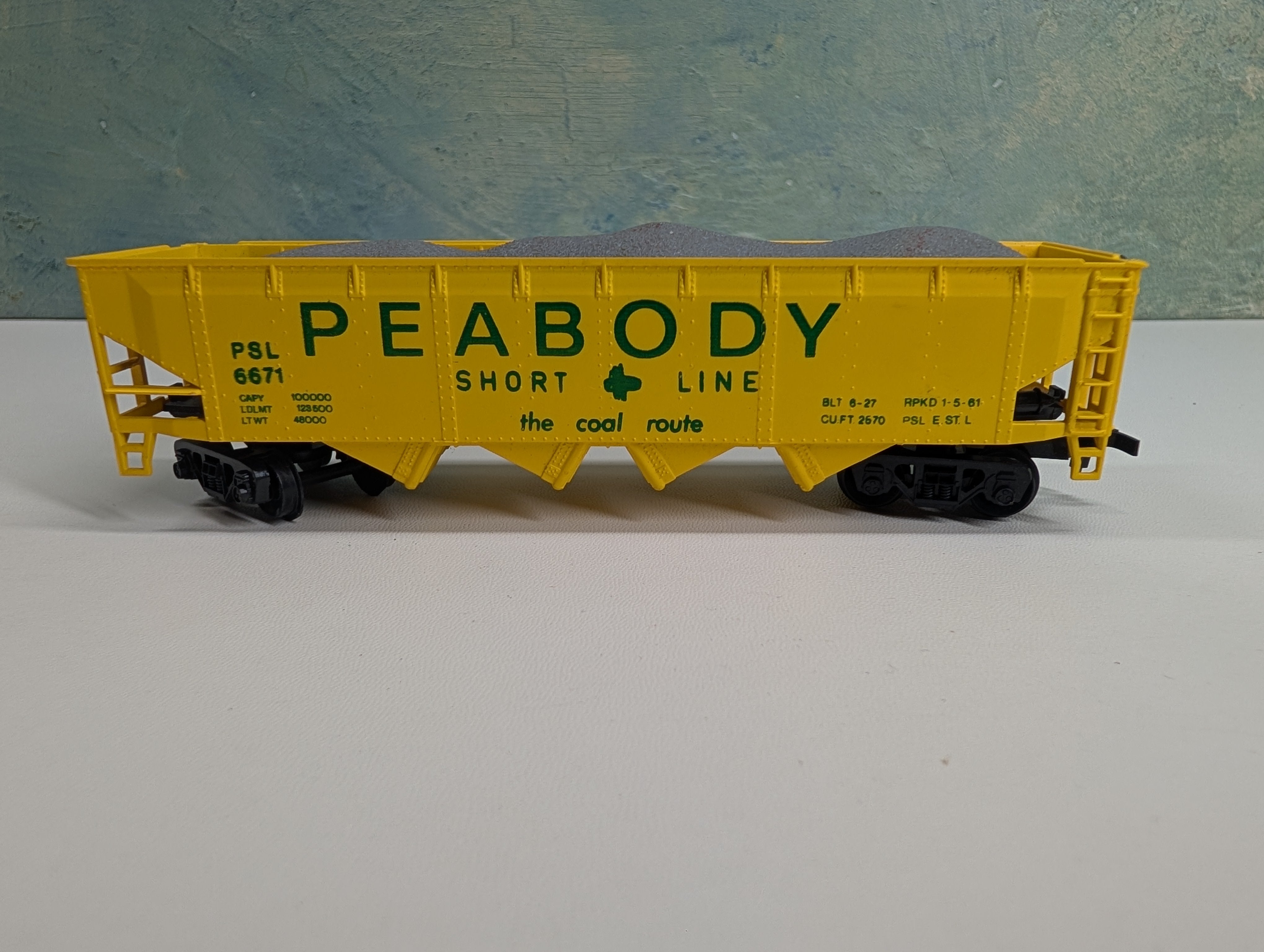 USED Model Power HO Scale Quad Hopper Peabody PSL #6671 w/ Rock Load