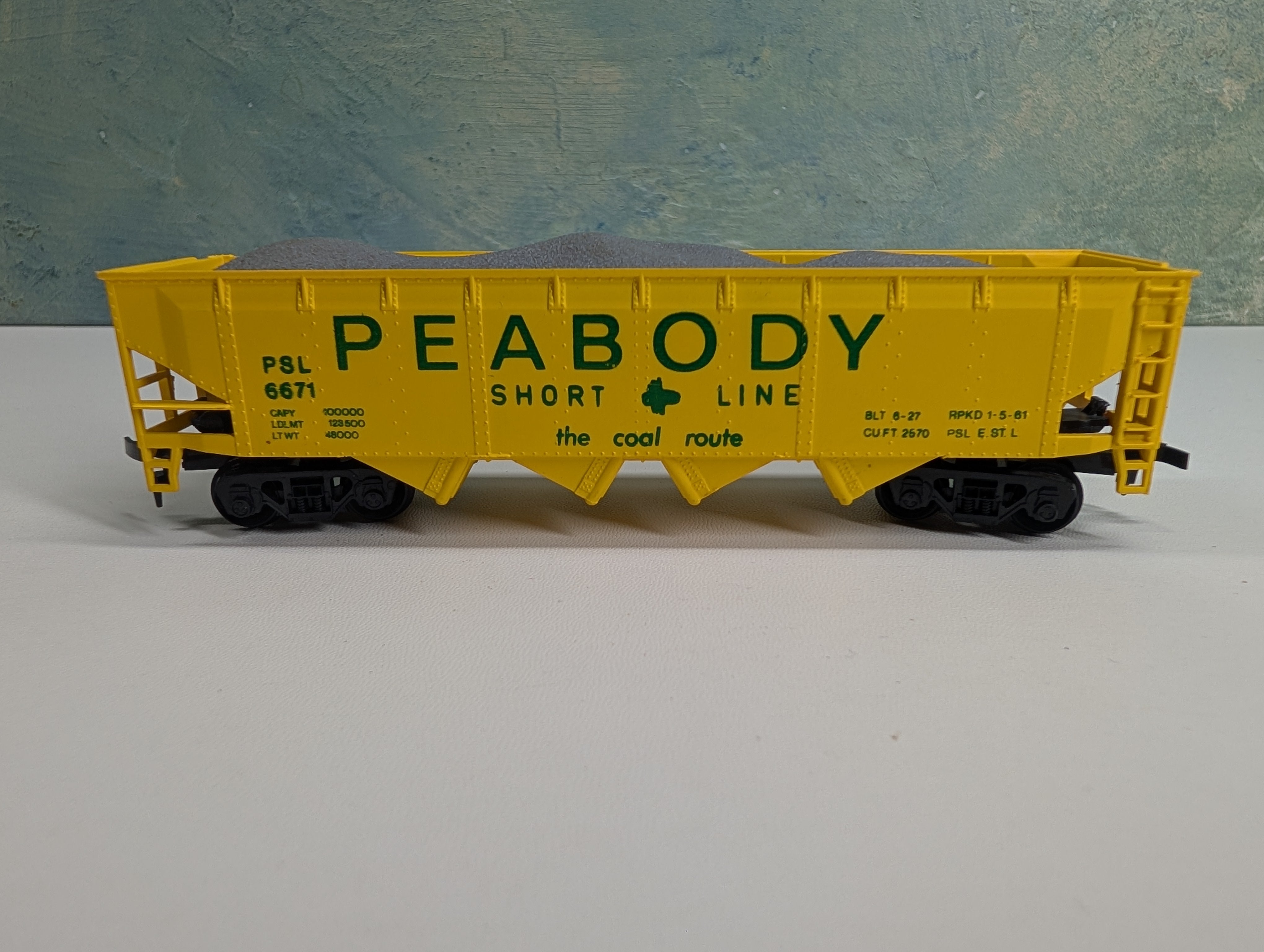 USED Model Power HO Scale Quad Hopper Peabody PSL #6671 w/ Rock Load