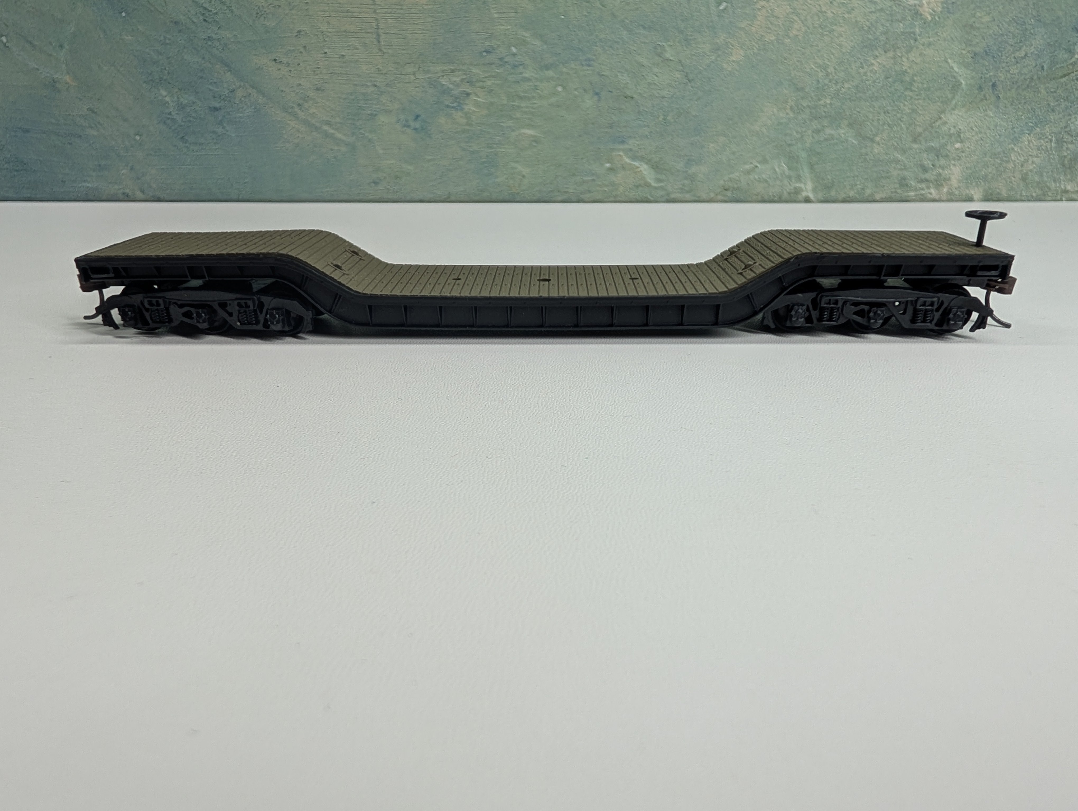 USED Bachmann HO Scale Center Depressed Flat Car w/ Army Tank Car Load