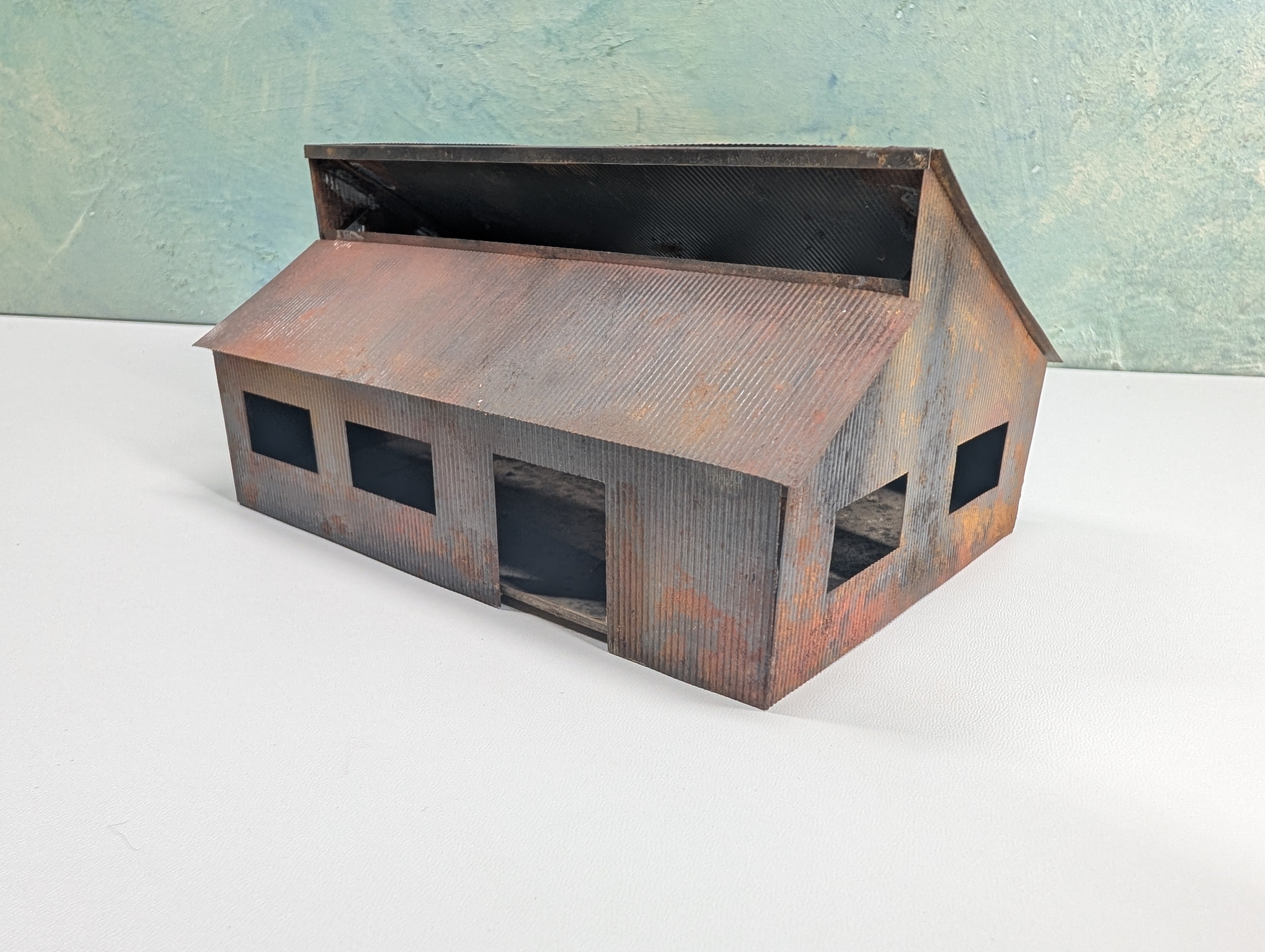 USED HO Scale Scratch Built Metal Farm Barn, Shed, Weathered