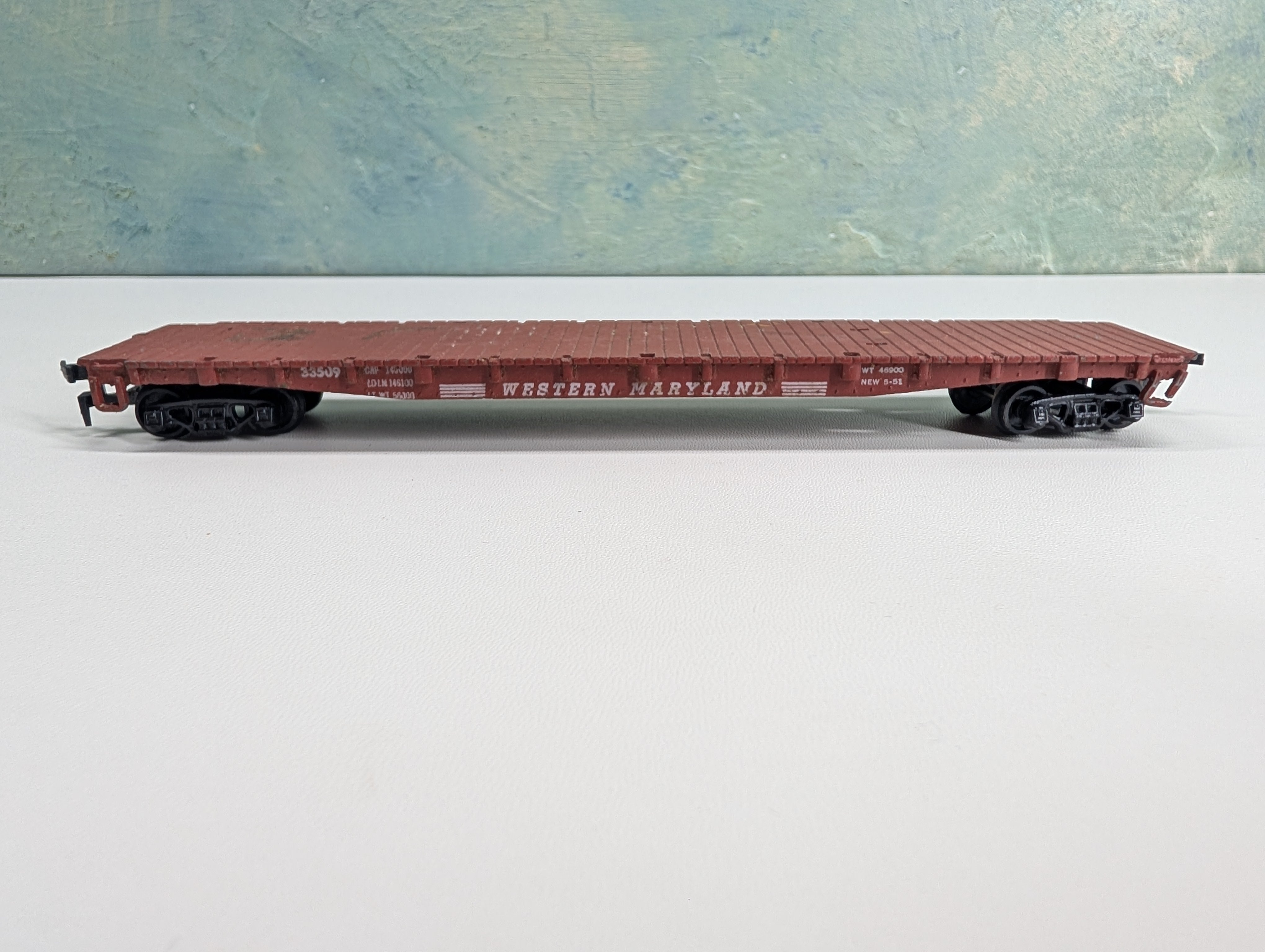 USED Gilbert HO Scale 55' Flat Car Western Maryland WM #33509 Metal