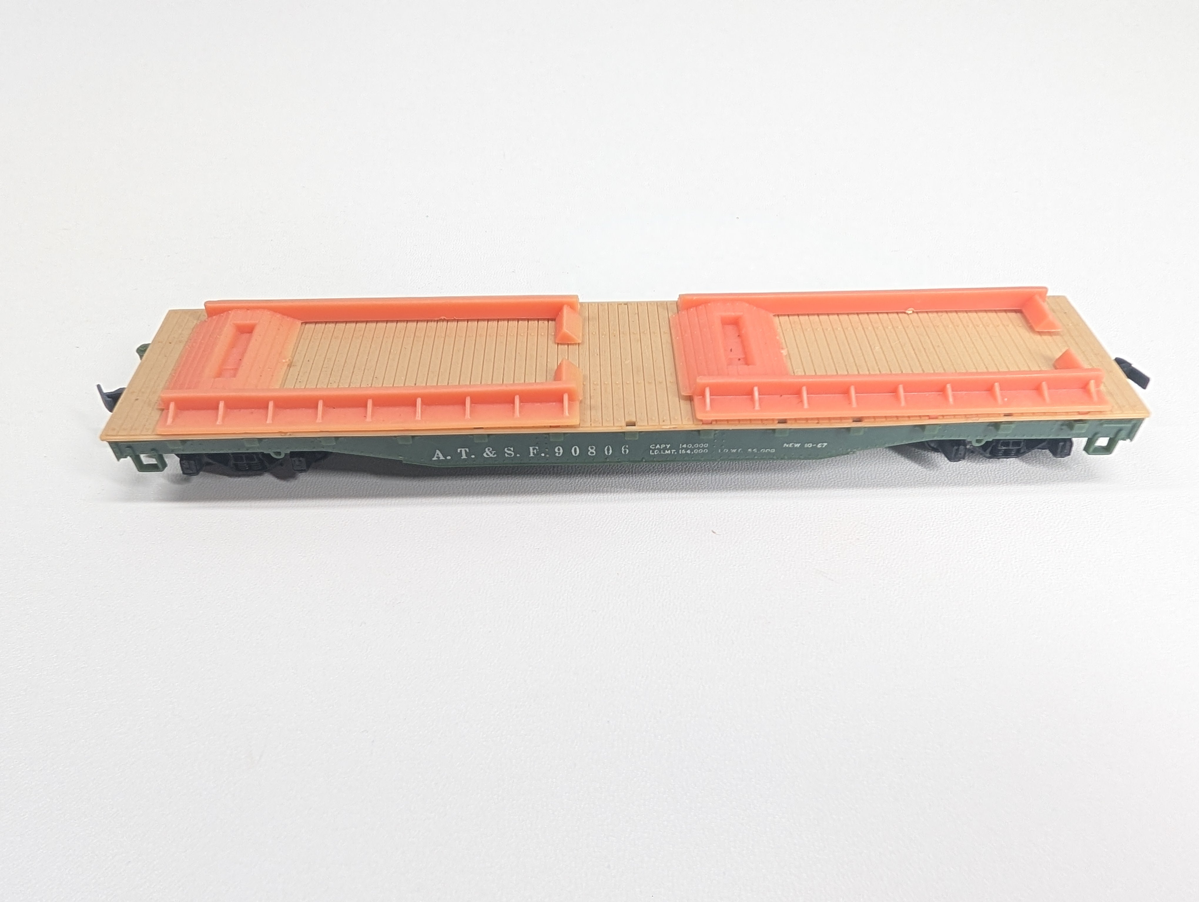 USED Mantua HO Scale 50' Flat Car w/ 2 UP Trailers Santa Fe ATSF #90806