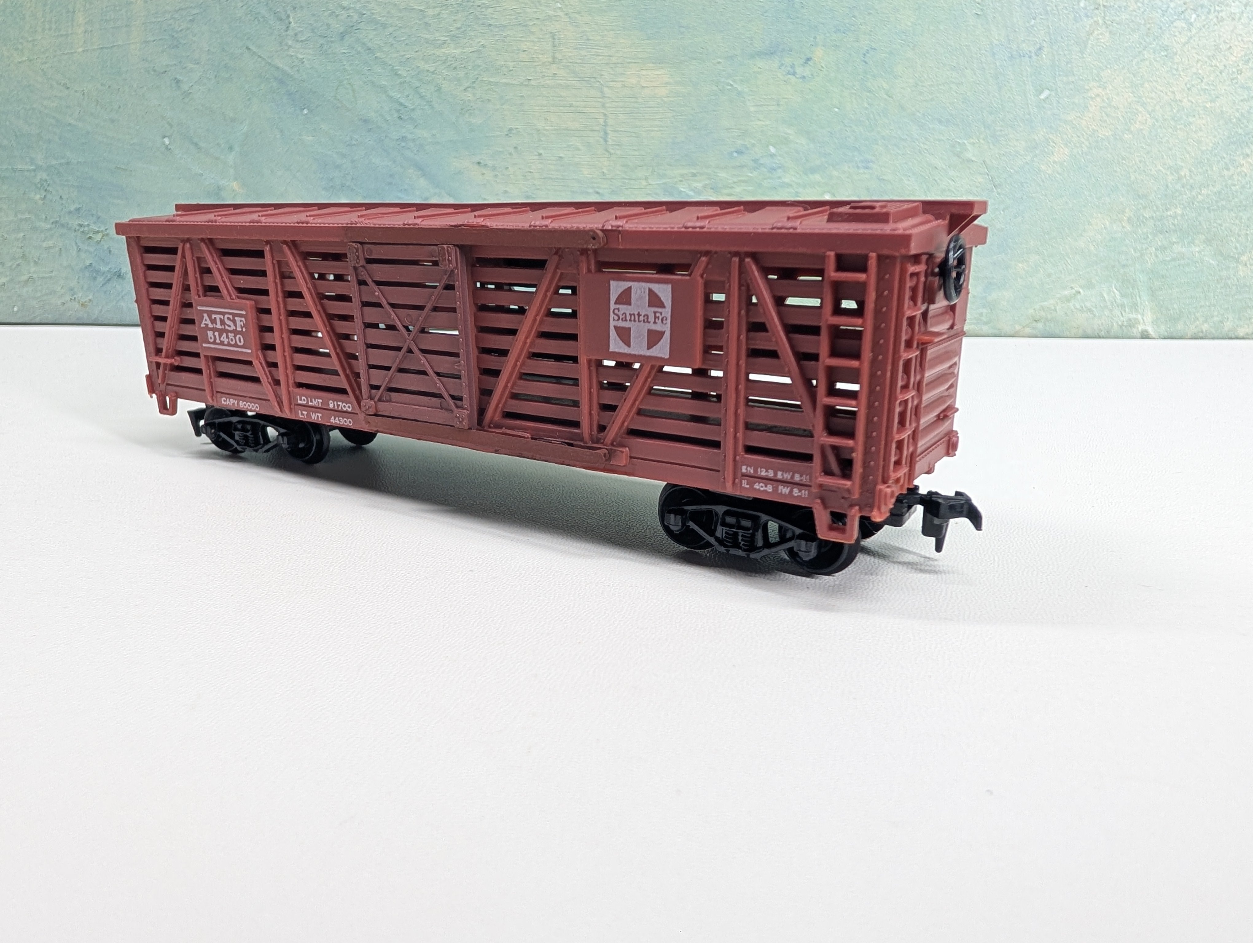 USED Life-Like HO Scale 40' Cattle Livestock Car Santa Fe ATSF #51450