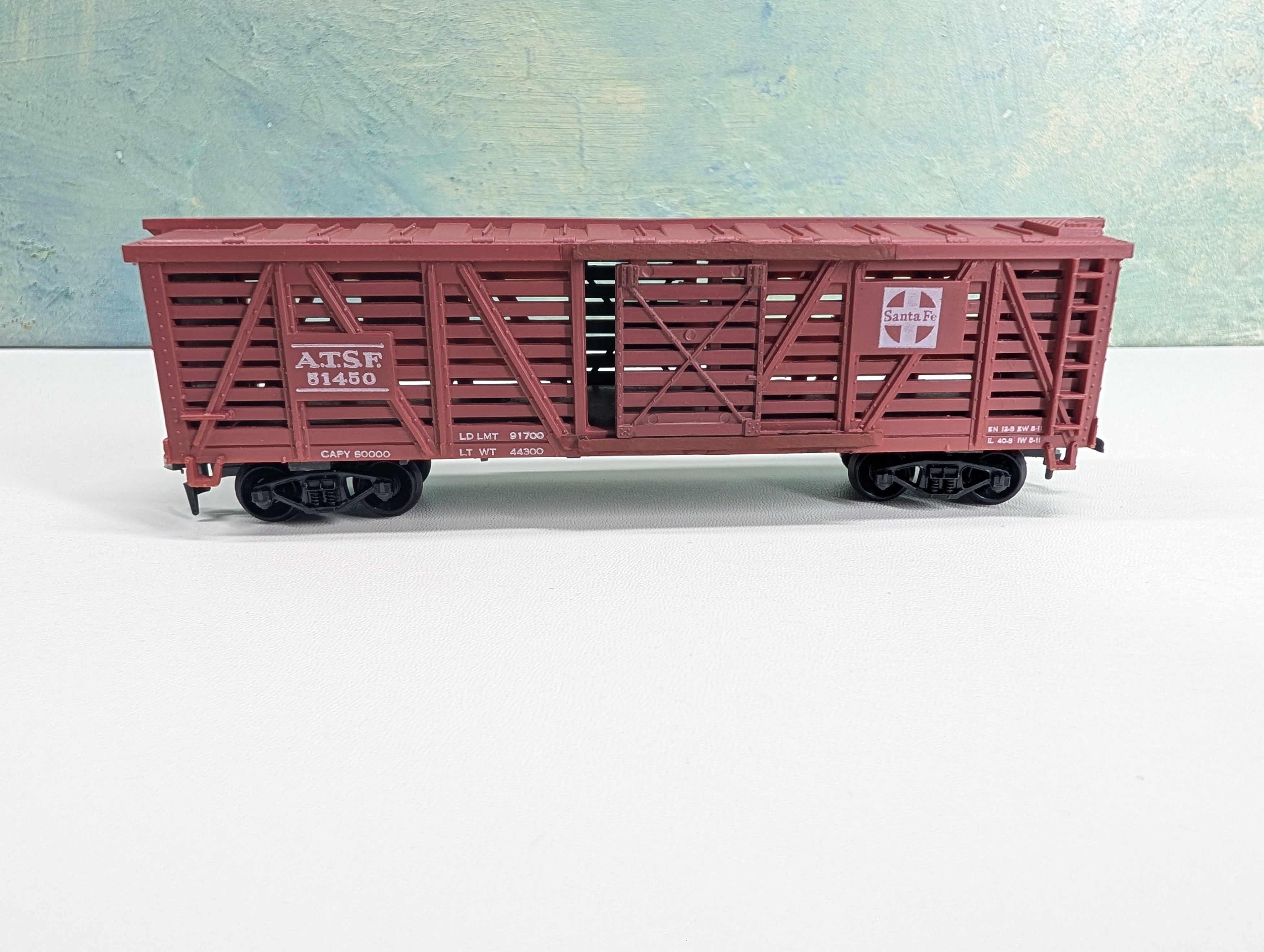 USED Life-Like HO Scale 40' Cattle Livestock Car Santa Fe ATSF #51450