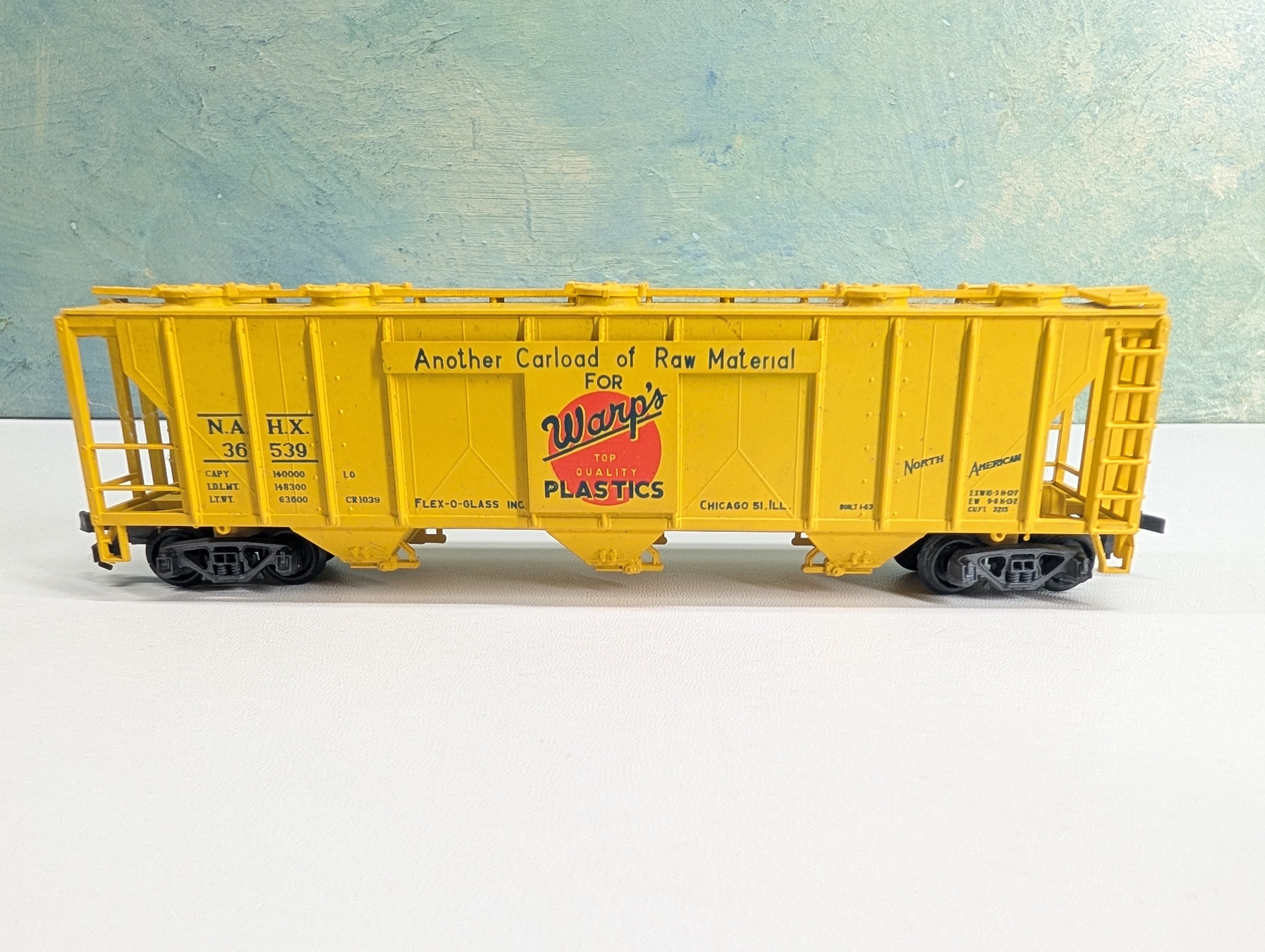 USED HO Scale 3 Bay Covered Hopper Warp's Plastics NAHX #36539