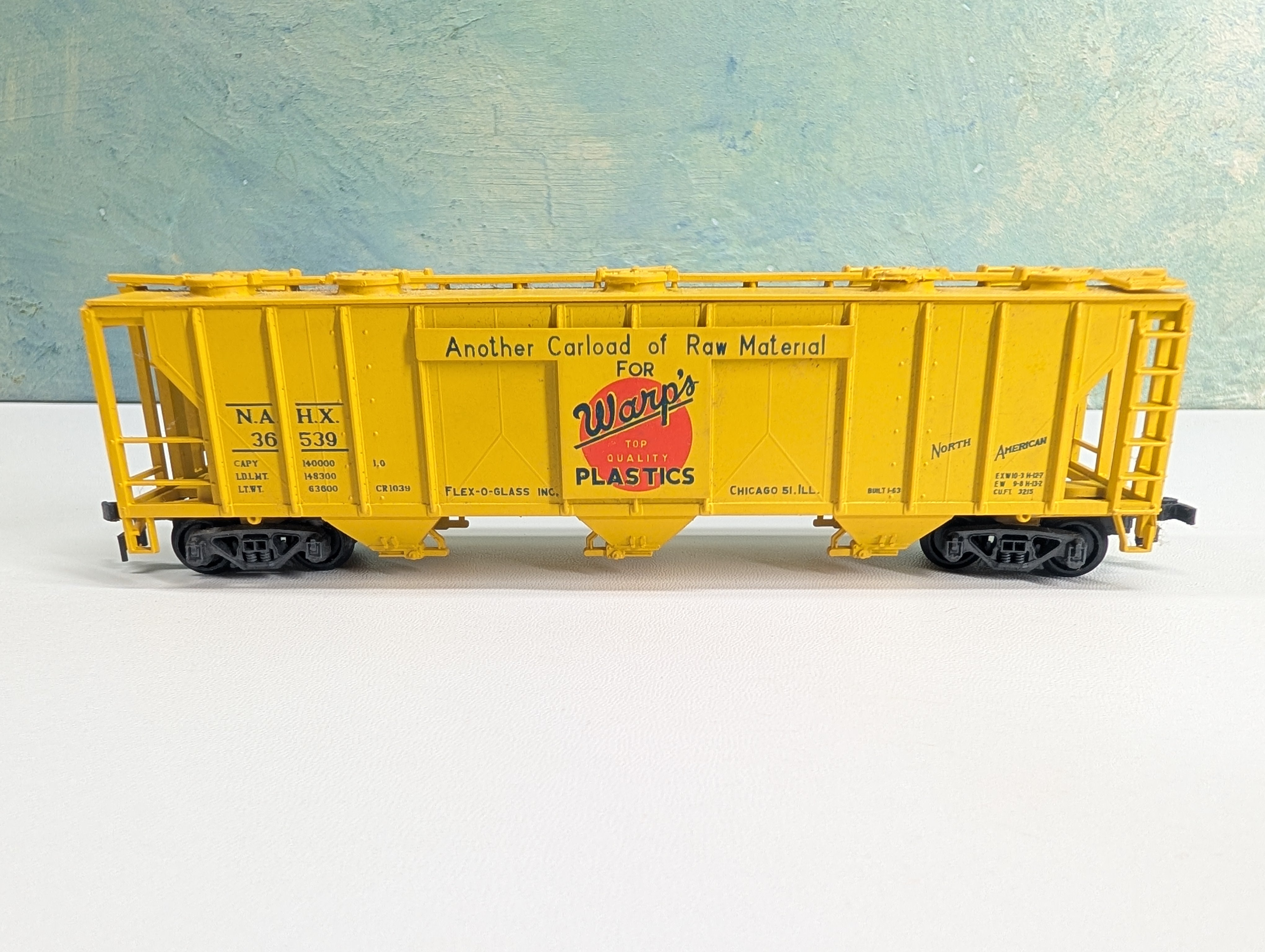 USED HO Scale 3 Bay Covered Hopper Warp's Plastics NAHX #36539