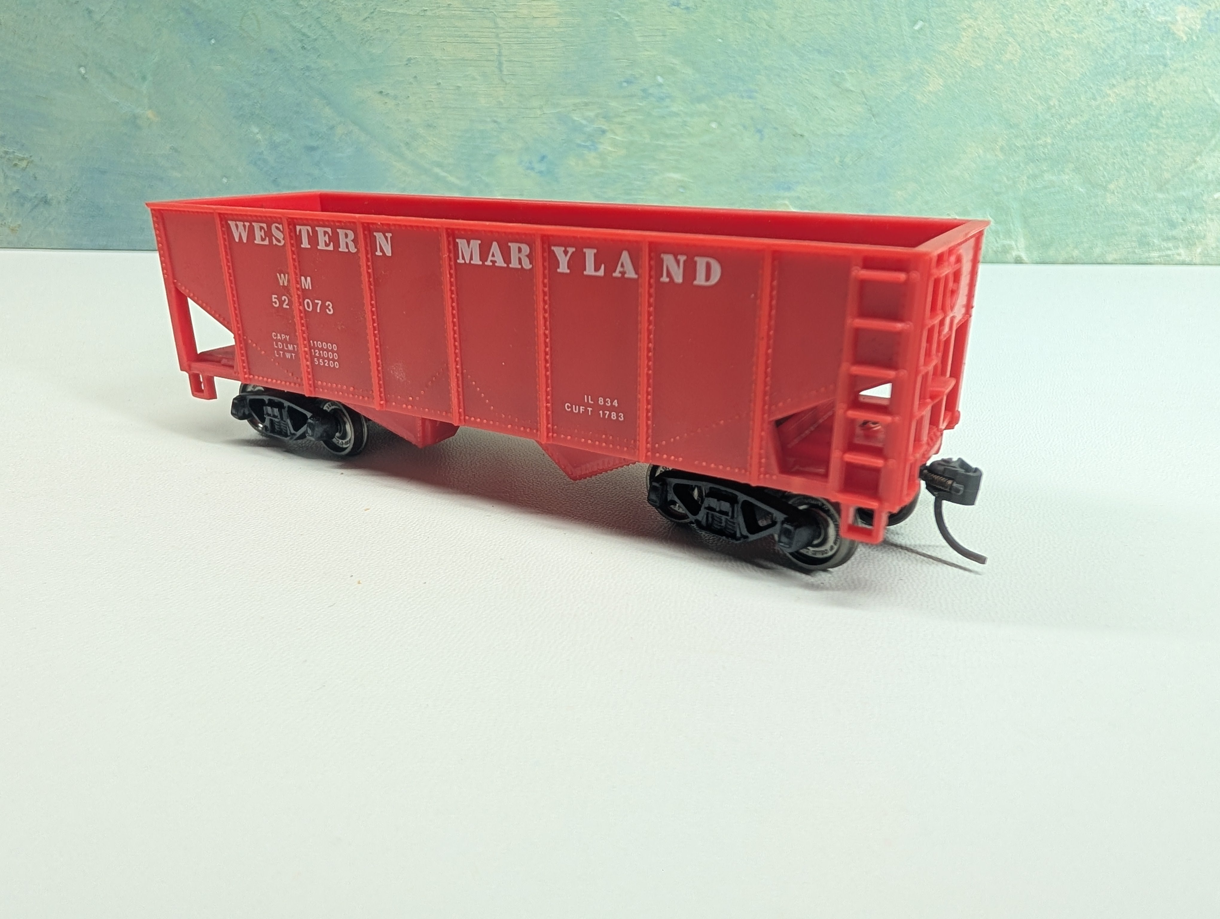 USED HO Scale 2 Bay Hopper Western Maryland WM #52073 Metal Wheels