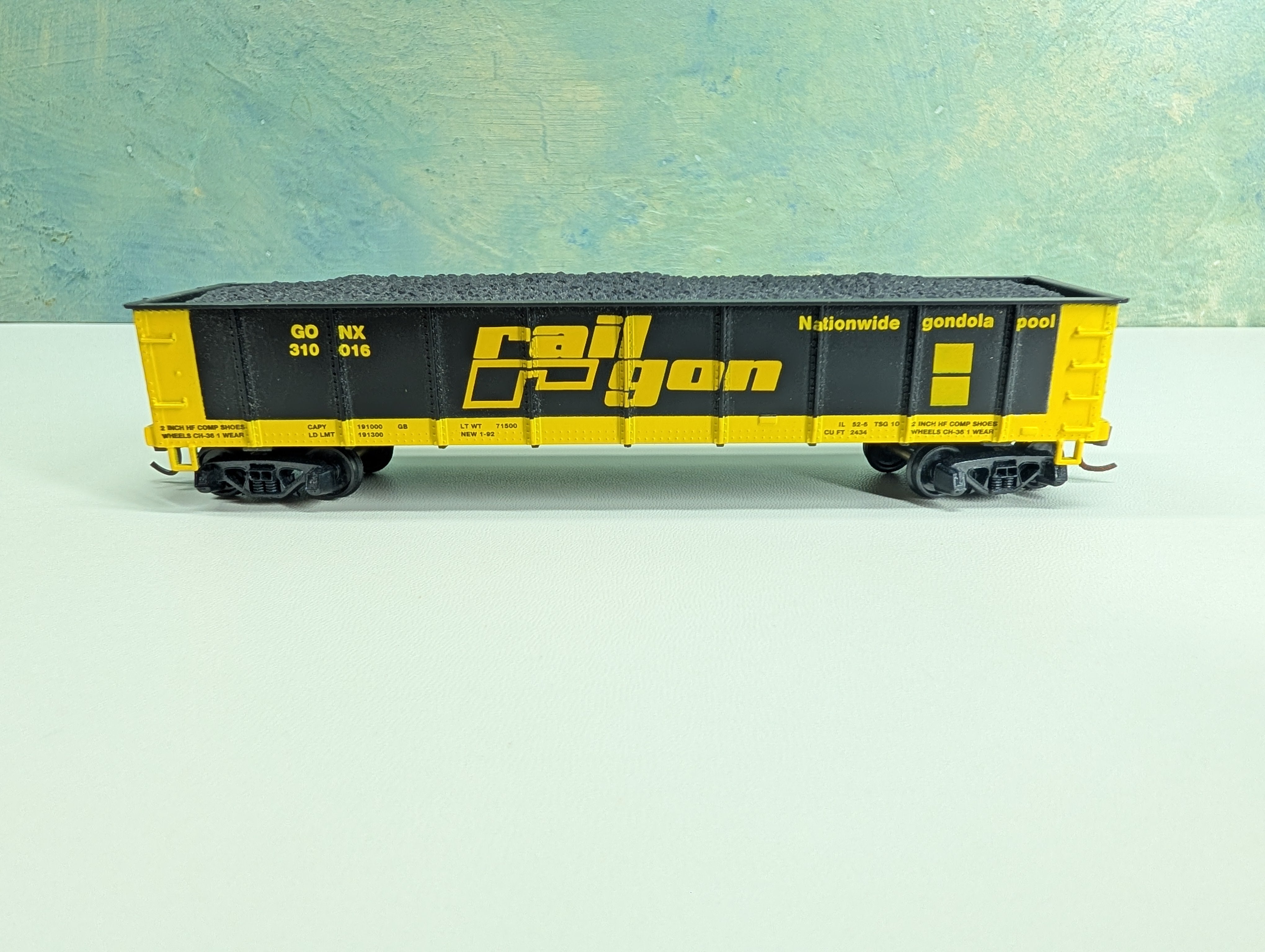 USED Mantua HO Scale 45' Gondola w/ Coal Load Railgon GONX #310016 w/ Coal Load