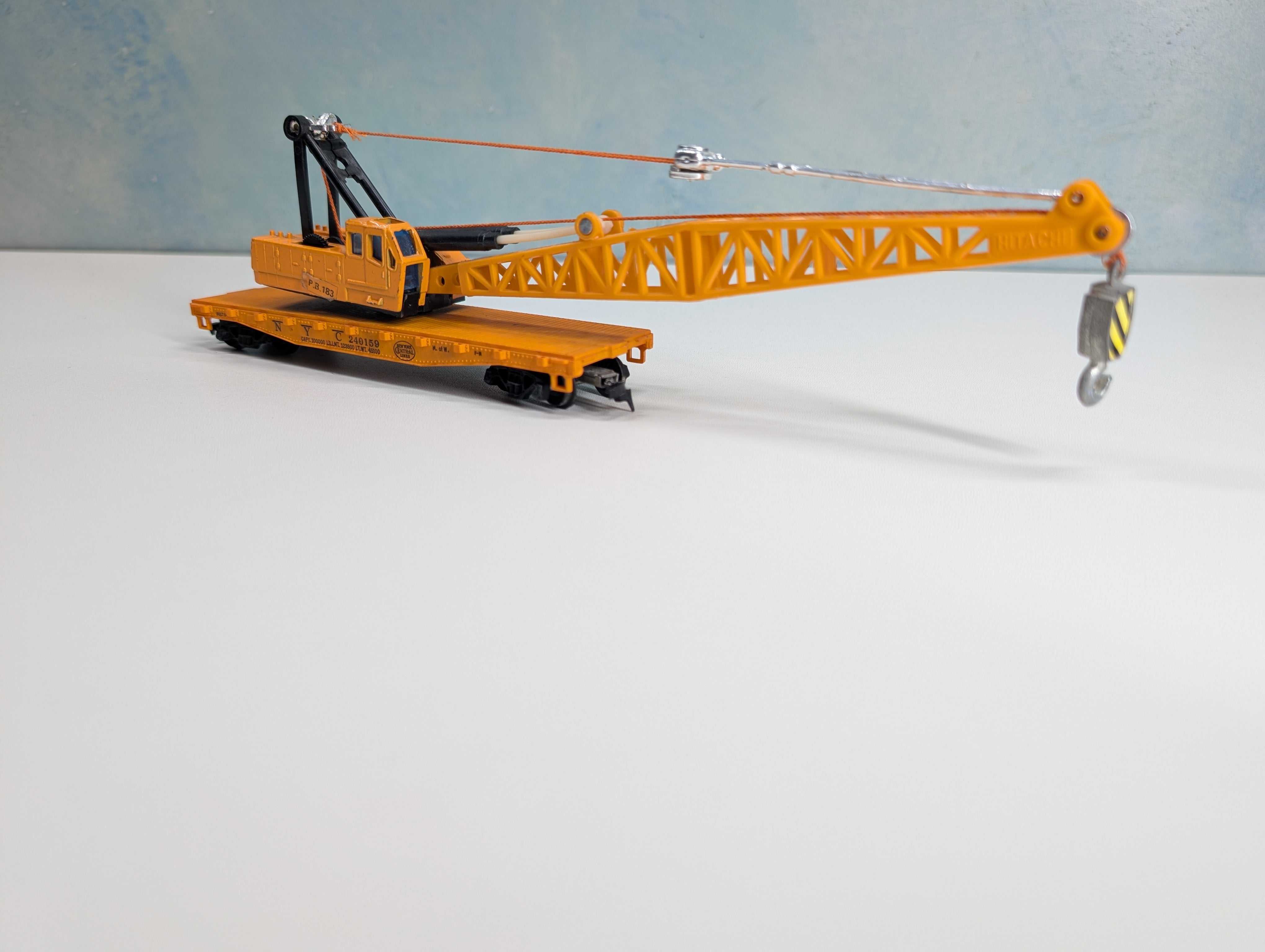 USED HO Scale Flat Car w/ Custom Hitachi Crane New York Central NYC #240159