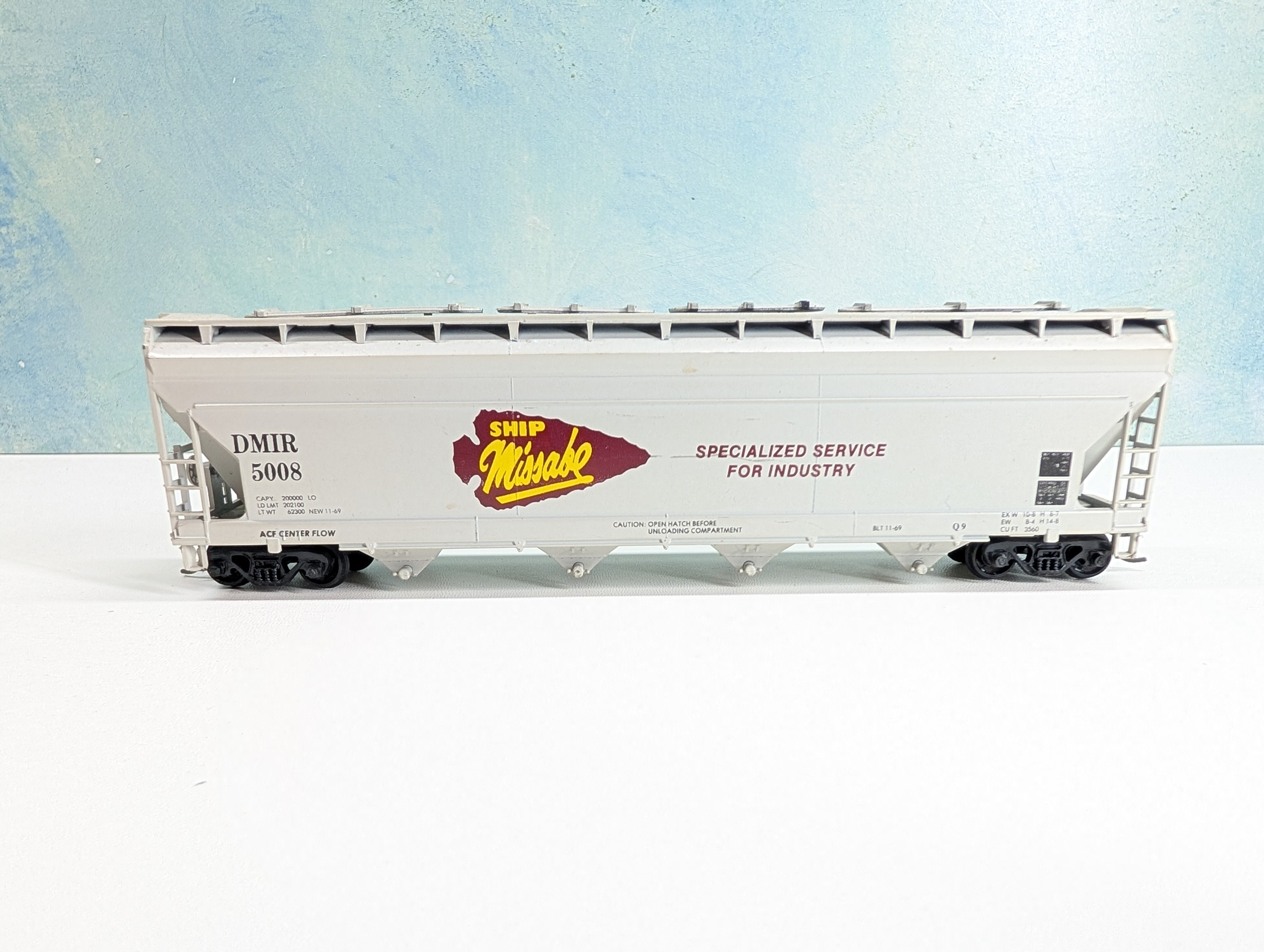 USED Athearn 385 HO Scale ACF Center Flow Hopper Duluth Missabe & Iron Range DMIR #5008 Bev-Bel