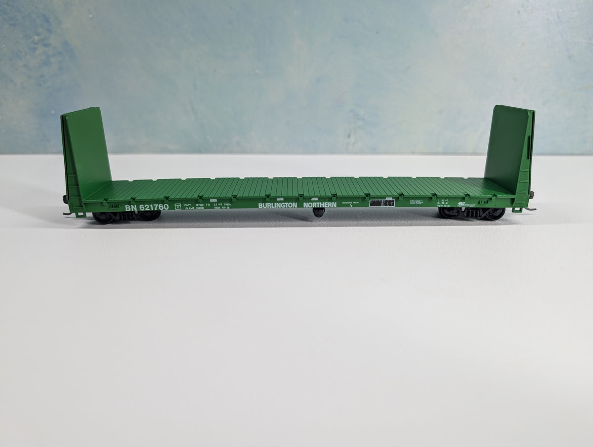 USED Roundhouse 1302 HO Scale 60' Bulkhead Flat Car Burlington Northern BN #621760