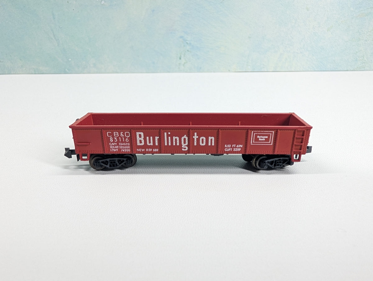 USED Postage Stamp Trains Aurora N Scale Gondola Burlington CB&Q #83116