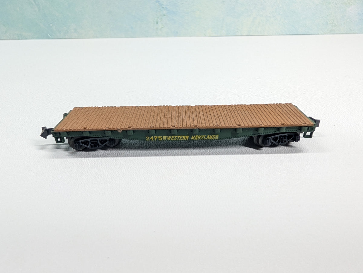 USED Postage Stamp Trains Aurora N Scale Flat Car Western Maryland WM #2475