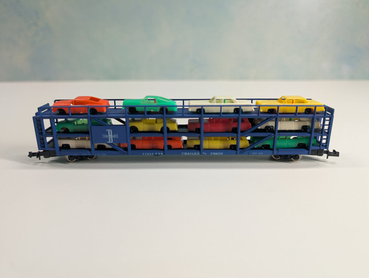 USED TRIX N Scale Auto Transporter w/ Vehicles Boston and Maine TTX #71014