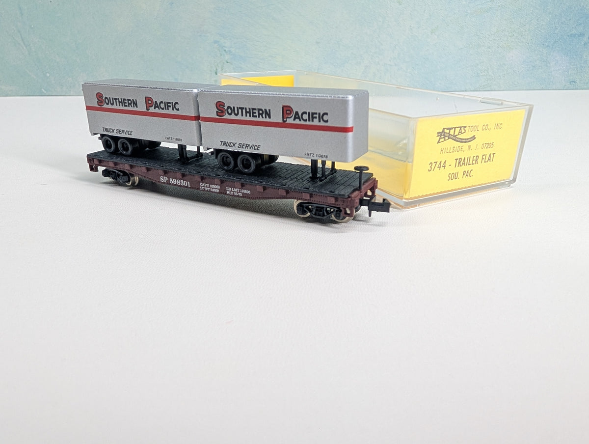 USED Atlas 3744 N Scale Flat Car w/ Trailers Southern Pacific SP #598301