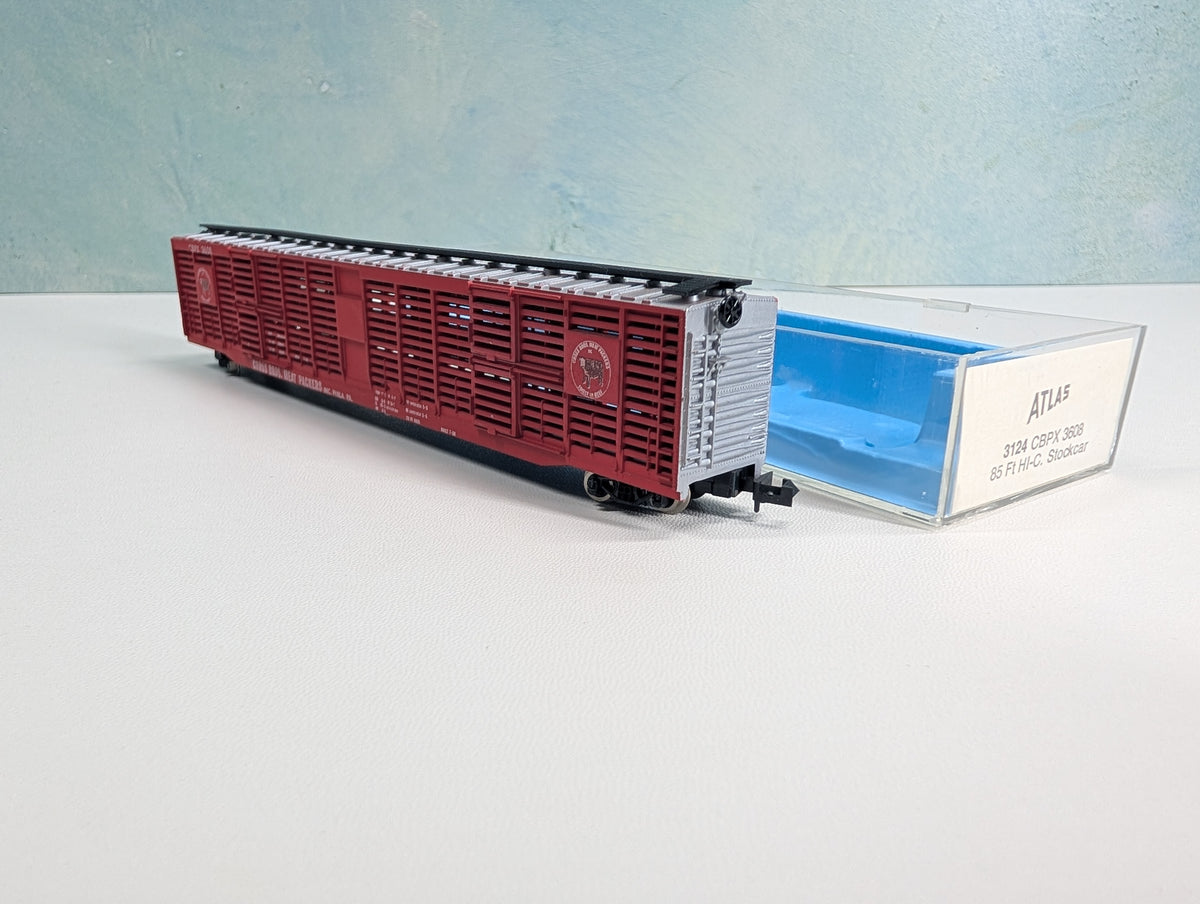USED Atlas 3124 N Scale 85' HI-Cube Stock Car Cross Bros Meat Packers CBPX #3608