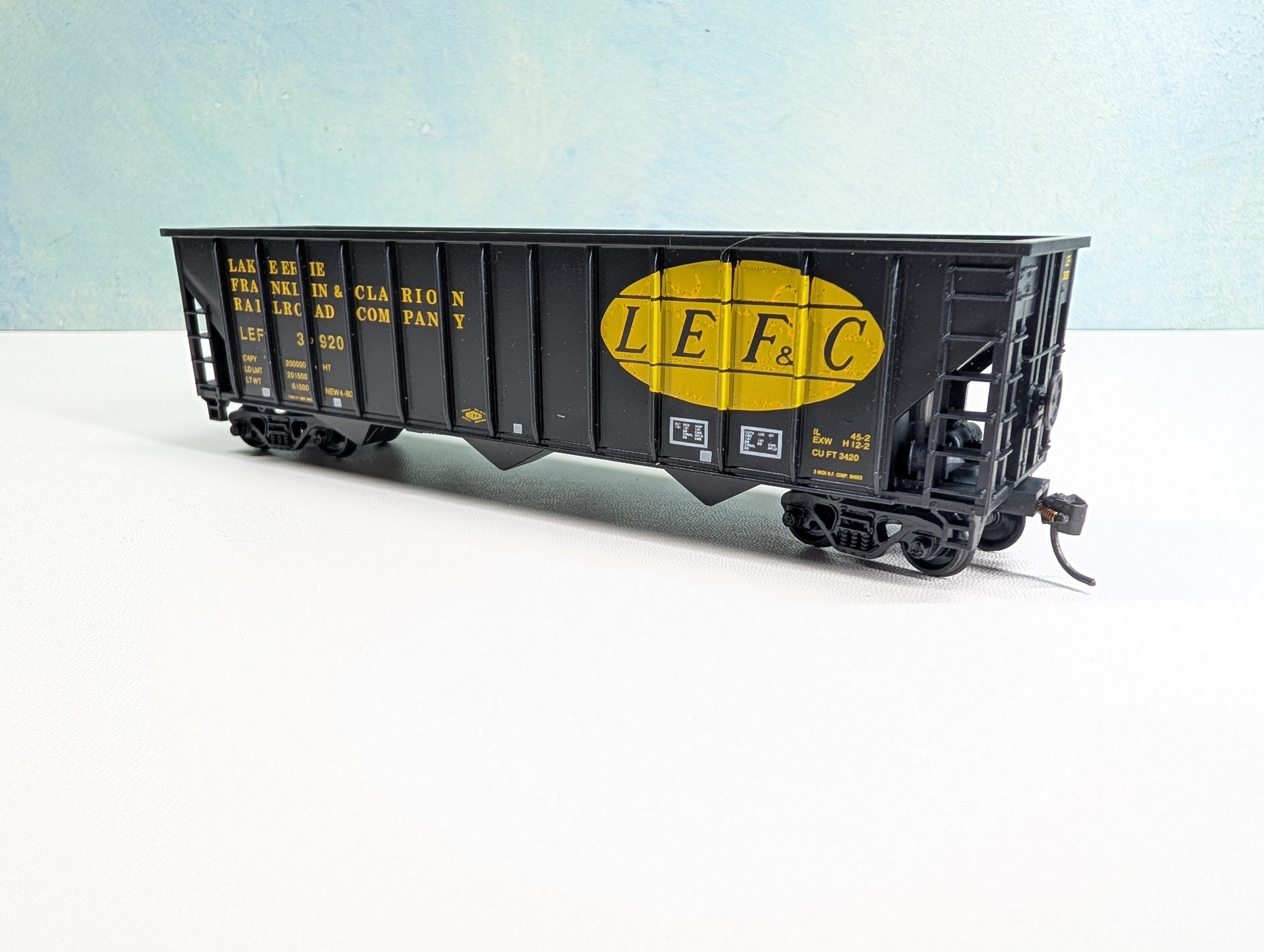 USED MCKEAN HO Scale 100 Ton 12-Panel Coal Hopper Lake Erie Franklin & Clarion LEF&C #3920