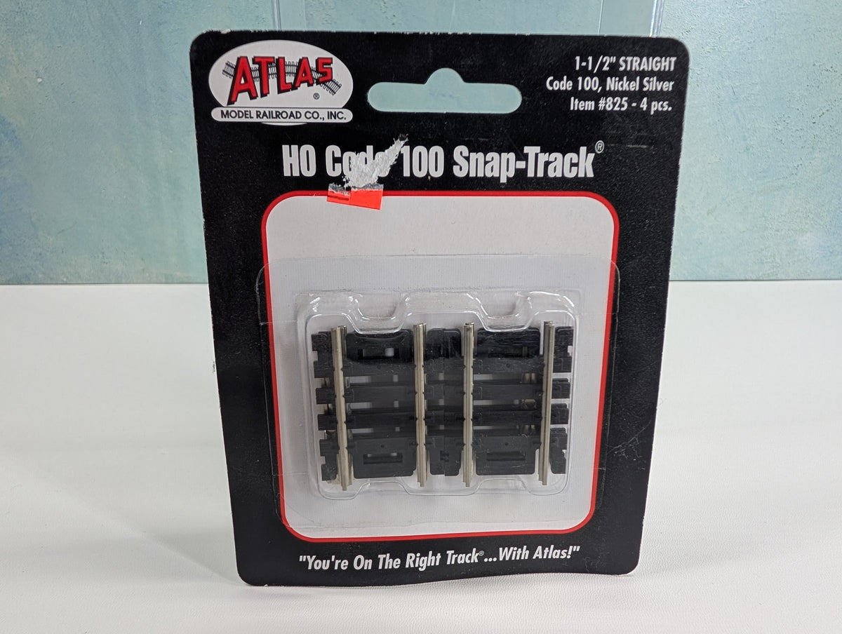 Atlas 825 HO Scale 1 1/2" Straight Track, Code 100 Snap-Track, Nickel Silver (4 pcs)