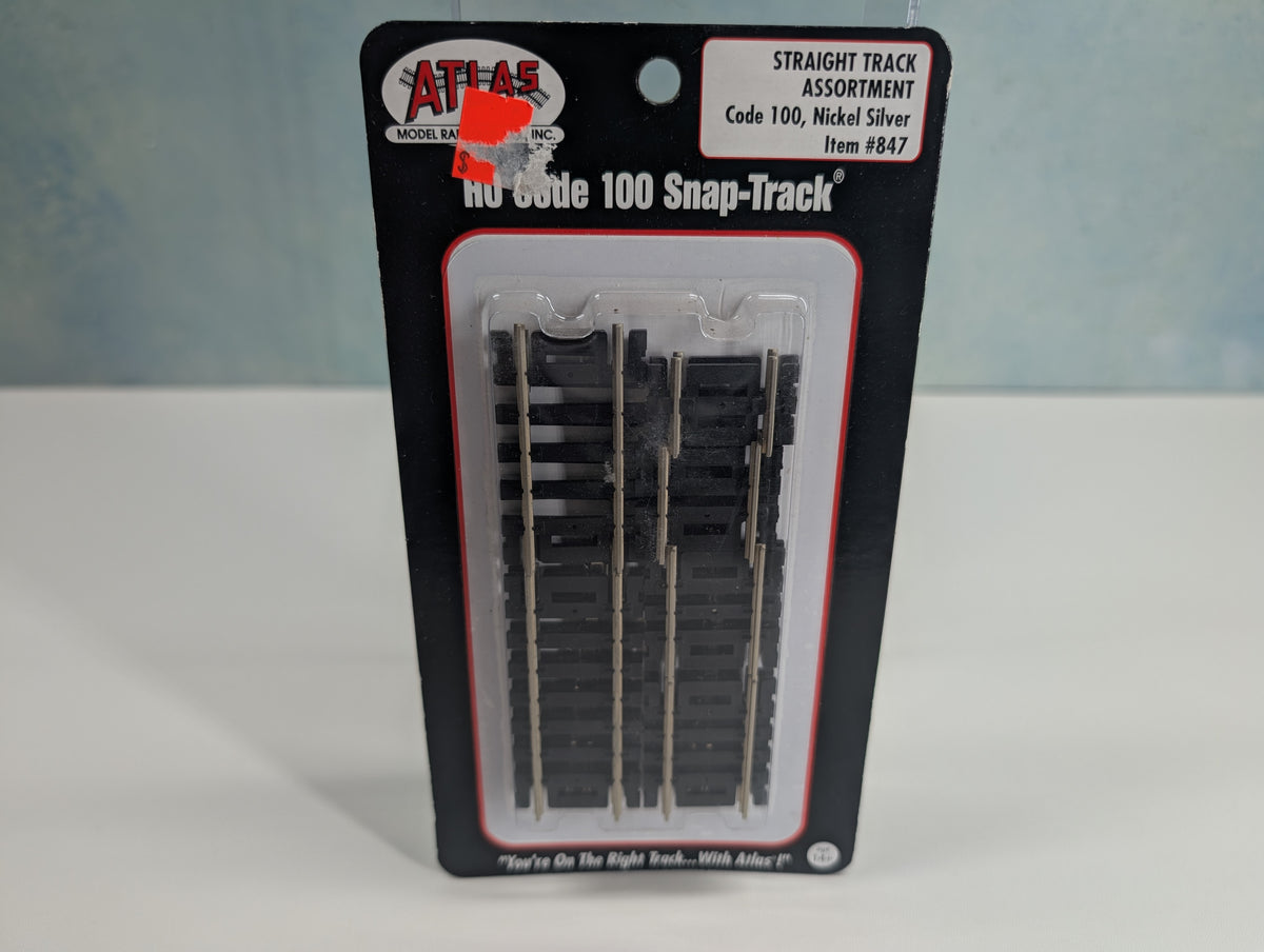 Atlas 847 HO Scale Straight Track Assortment, Code 100 Nickel Silver, Snap-Track (12 pcs)