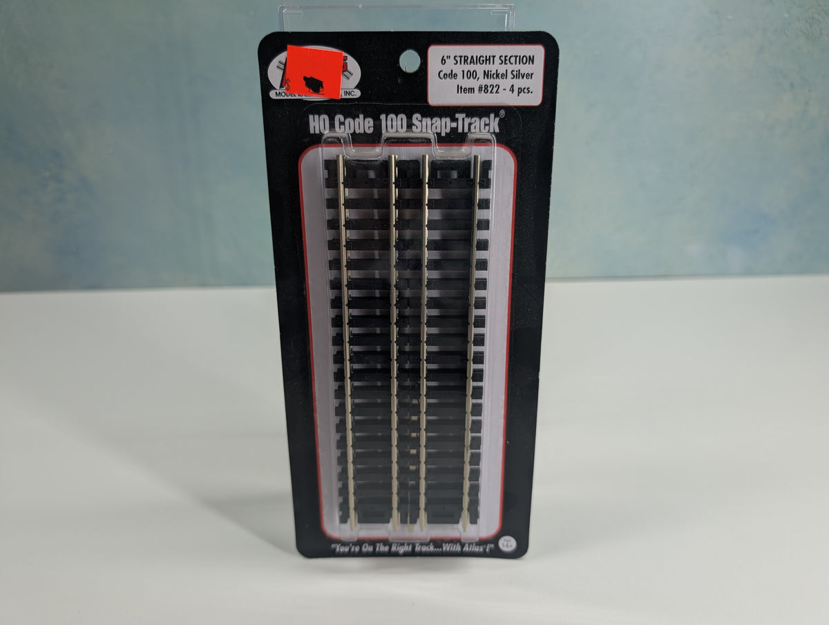 Atlas 822 HO Scale 6" Straight Track, Code 100 Nickel Silver Snap-Track (4 pcs)