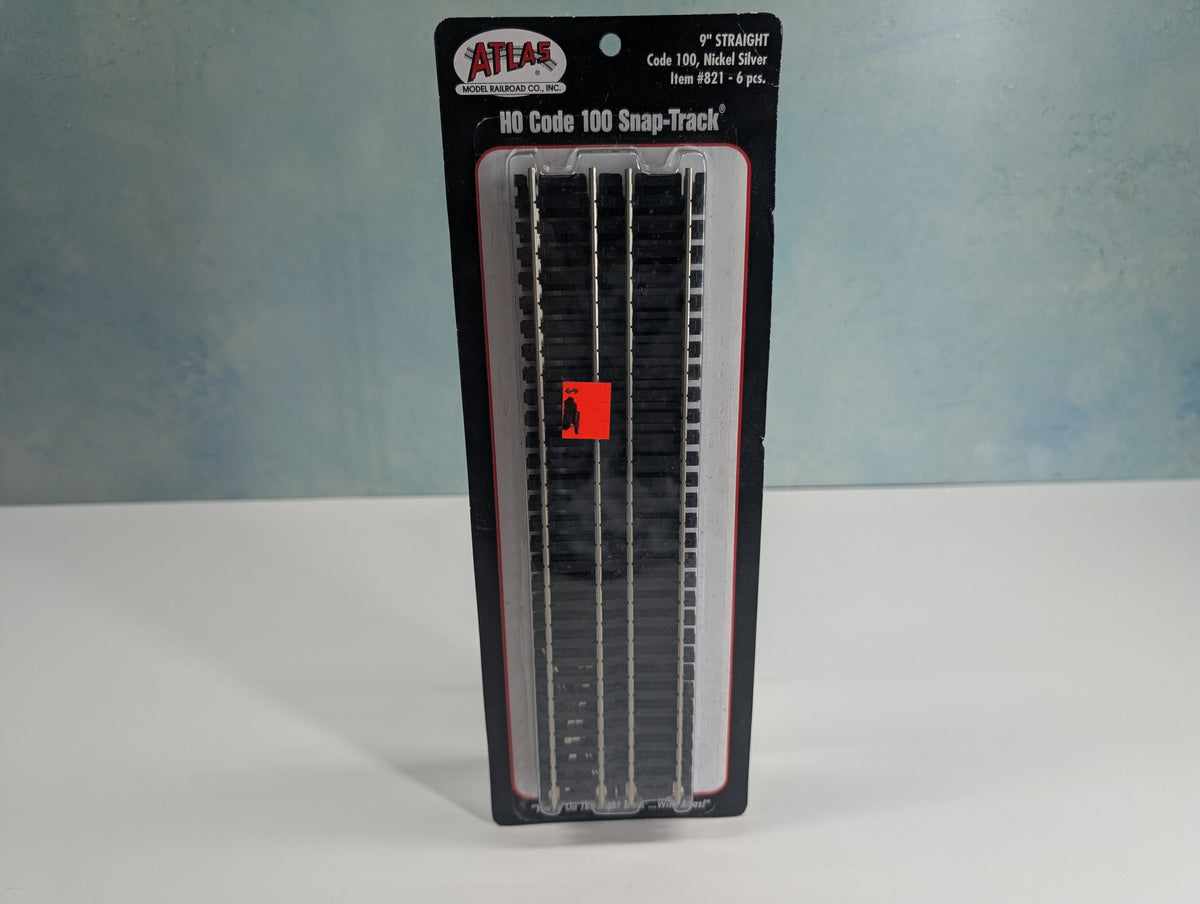 Atlas 821 HO Scale 9" Straight Track, Code 100 Nickel Silver Snap-Track (6 pcs)