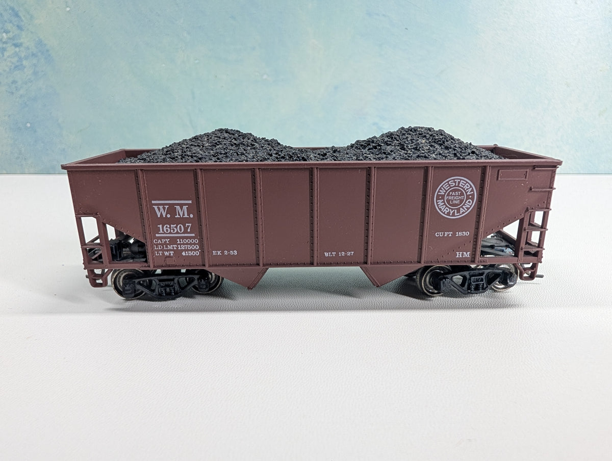 USED Athearn HO Scale 2 Bay Hopper w/ Load Western Maryland WM #16507 Metal Wheels