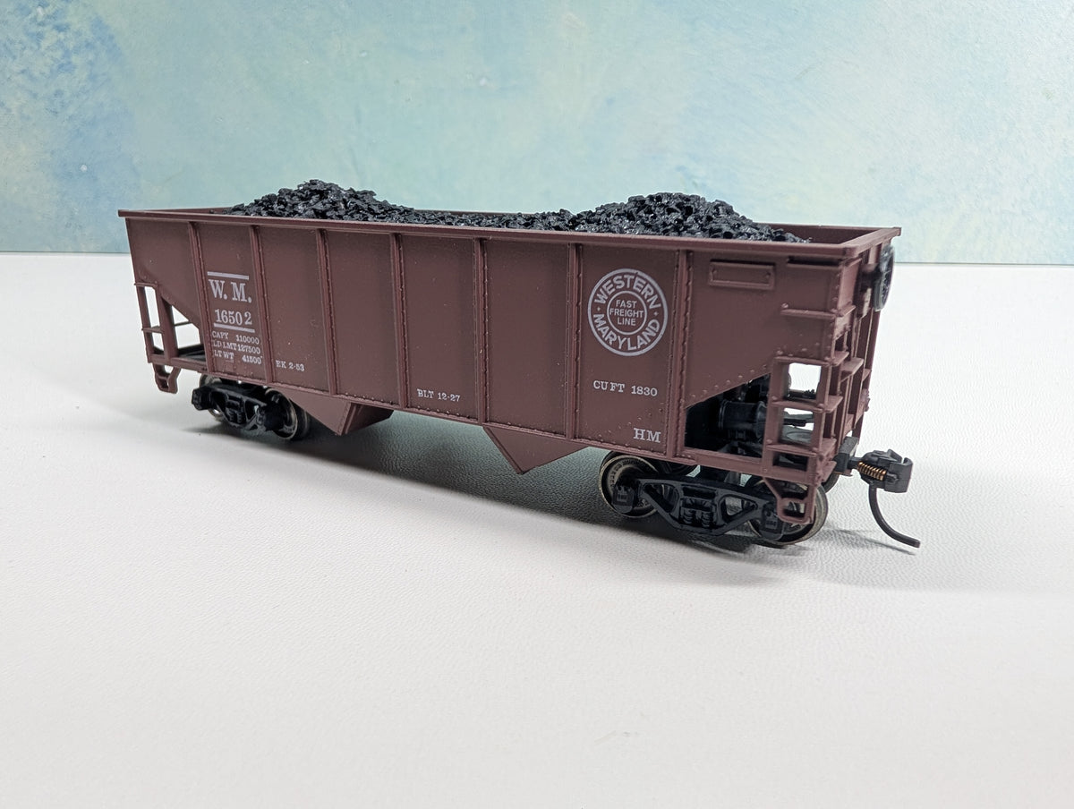 USED Athearn HO Scale 2 Bay Hopper w/ Load Western Maryland WM #16502 Metal Wheels