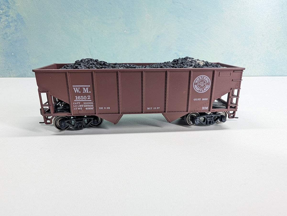 USED Athearn HO Scale 2 Bay Hopper w/ Load Western Maryland WM #16502 Metal Wheels