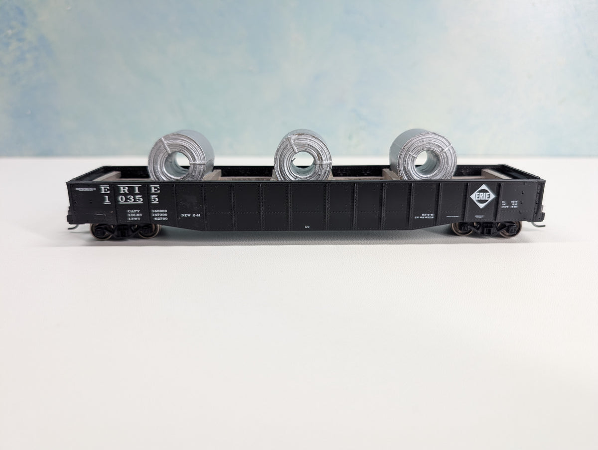 USED Life-Like HO Scale 52' Gondola w/ Load Erie #10355 Metal Wheels, Proto 2000