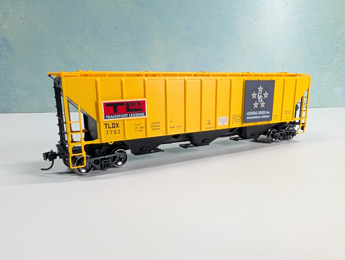 USED Life-Like HO Scale PS-2CD 4427 Covered Hopper Transport Leasing TLDX #7702 Metal Wheels, General Grain Inc