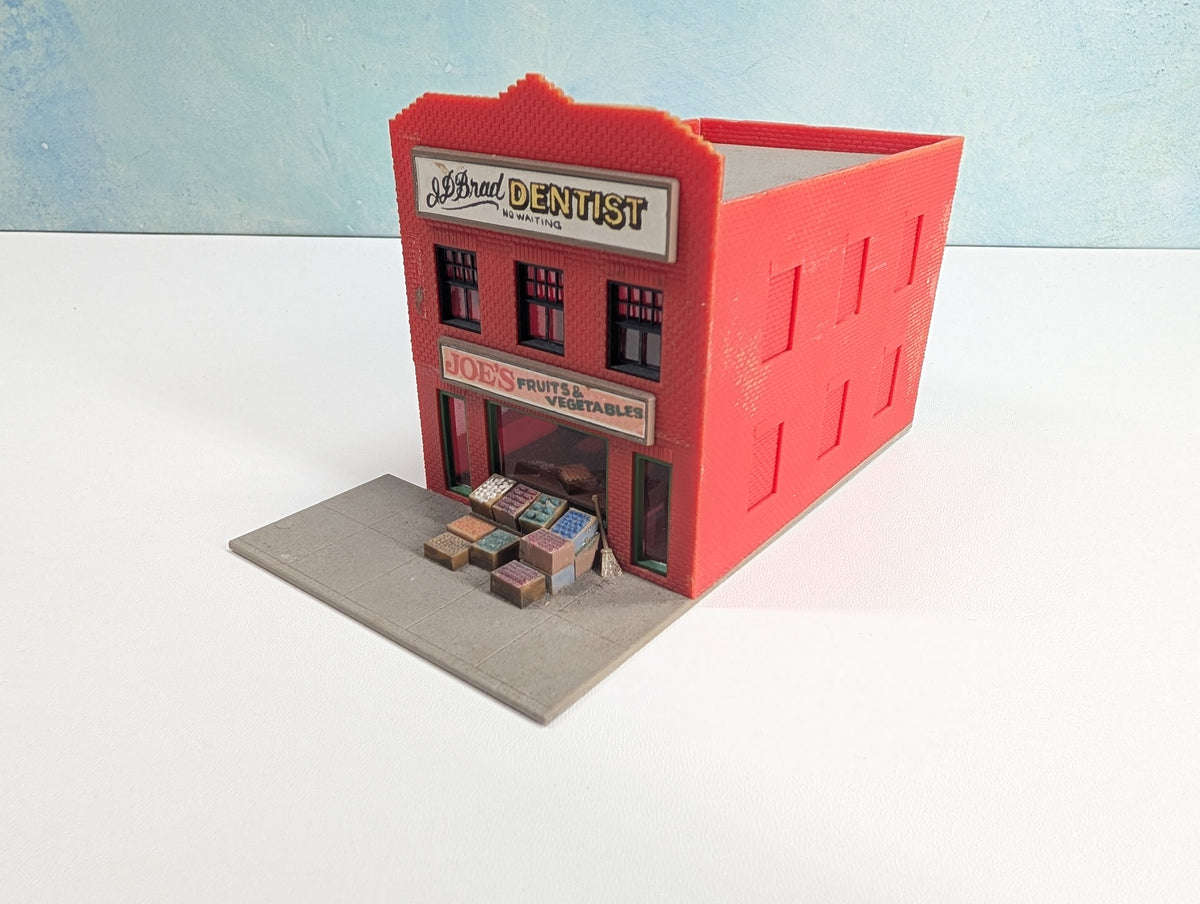 USED Tyco HO Scale JD Brade Dentist, Joe's Fruits & Vegetables, Brick Storefront